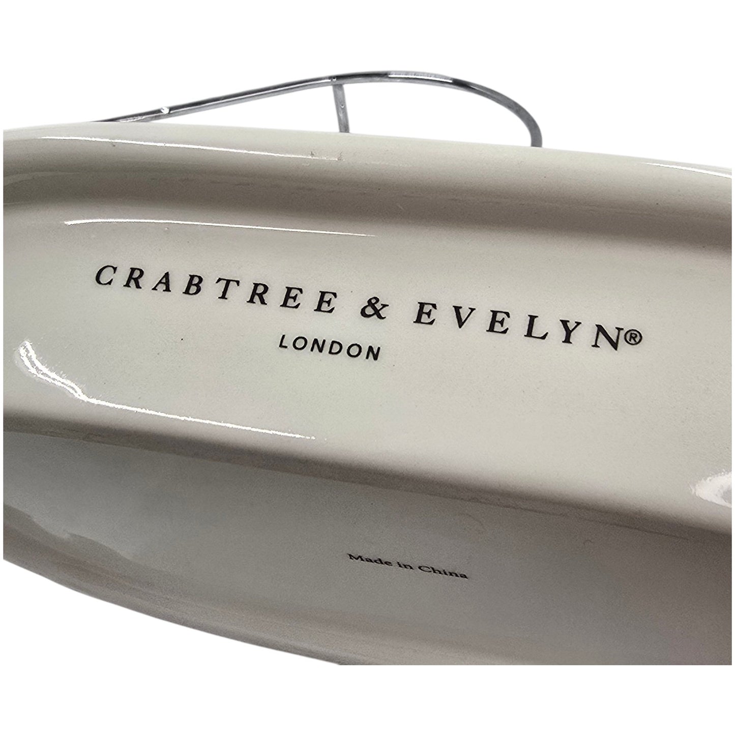 Vintage Crabtree & Evelyn London Ceramic Soap Dish with Chrome Wire Stand