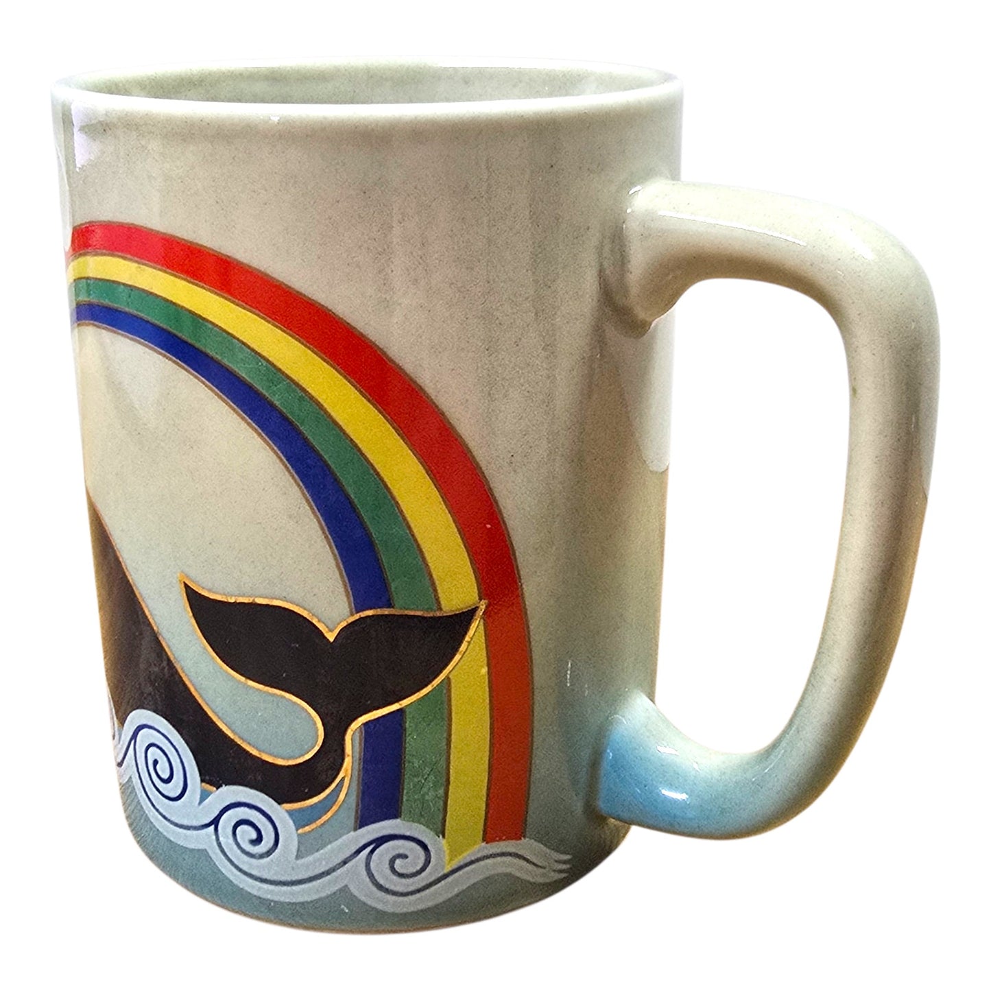 Vintage Otagiri Whale Rainbow Coffee Mug Japan Ceramic Stoneware 1970s