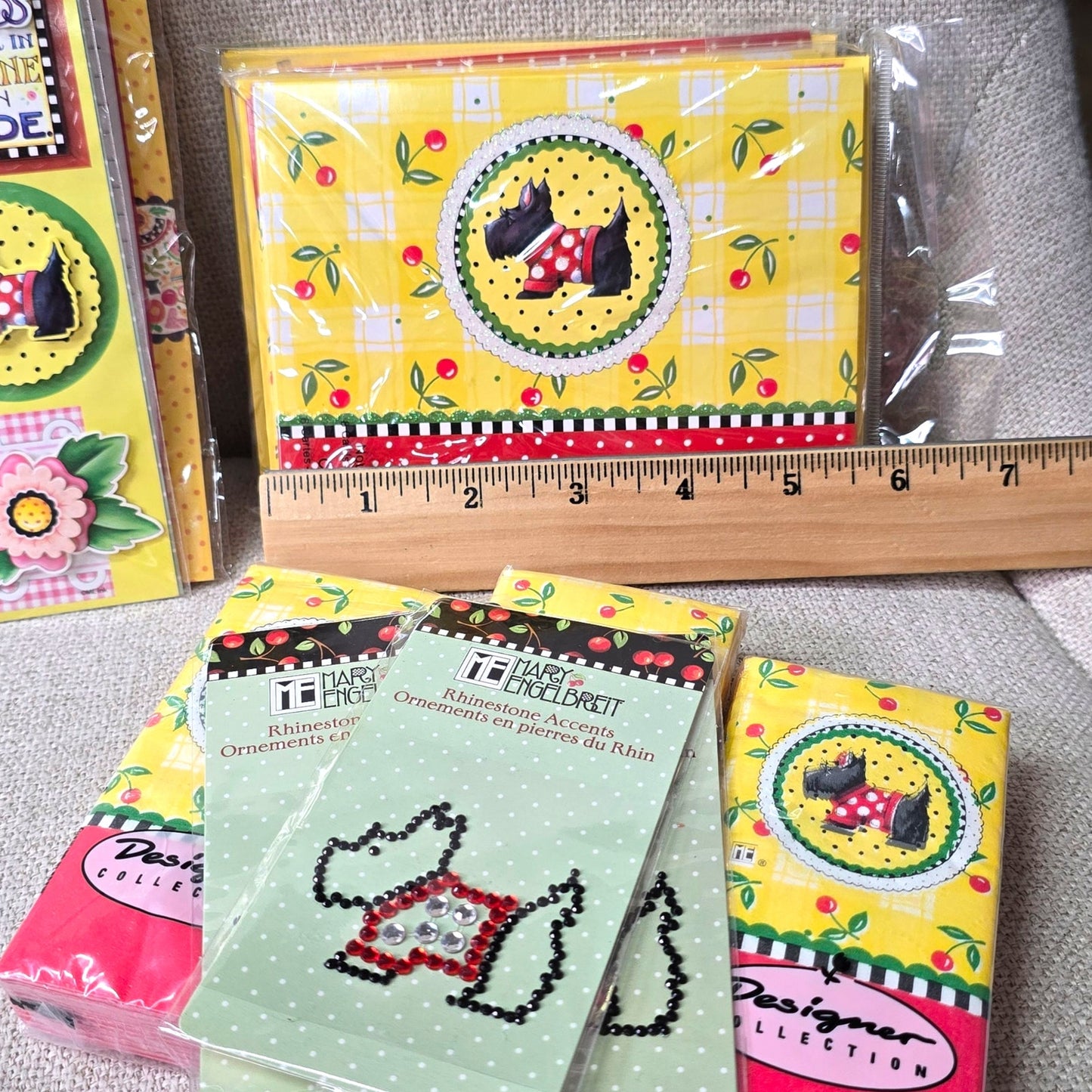 Mary Englebreit Scottie Dog / ScottishTerrier Dog LOT Yellow Cherries