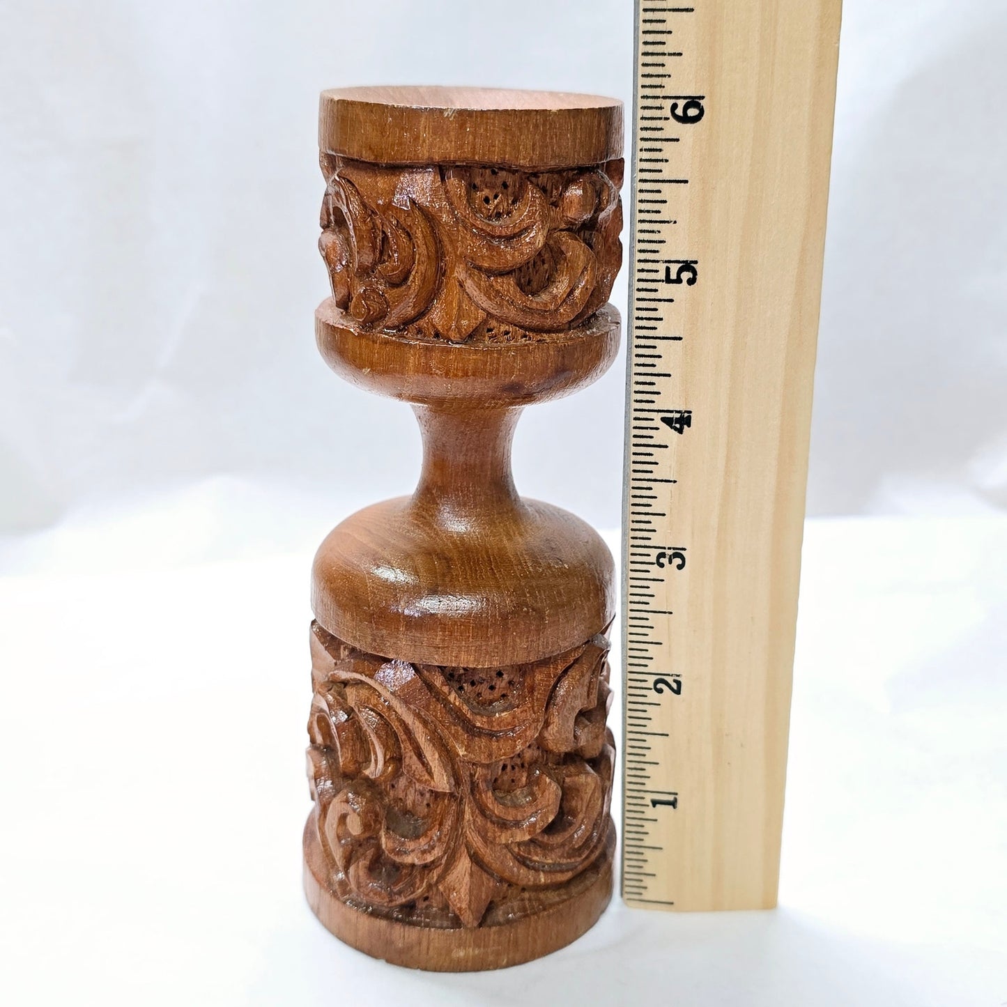 Vtg Hand Carved Wooden Candle Holder Rococo Baroque Style Rustic Boho Decor Wabi Sabi