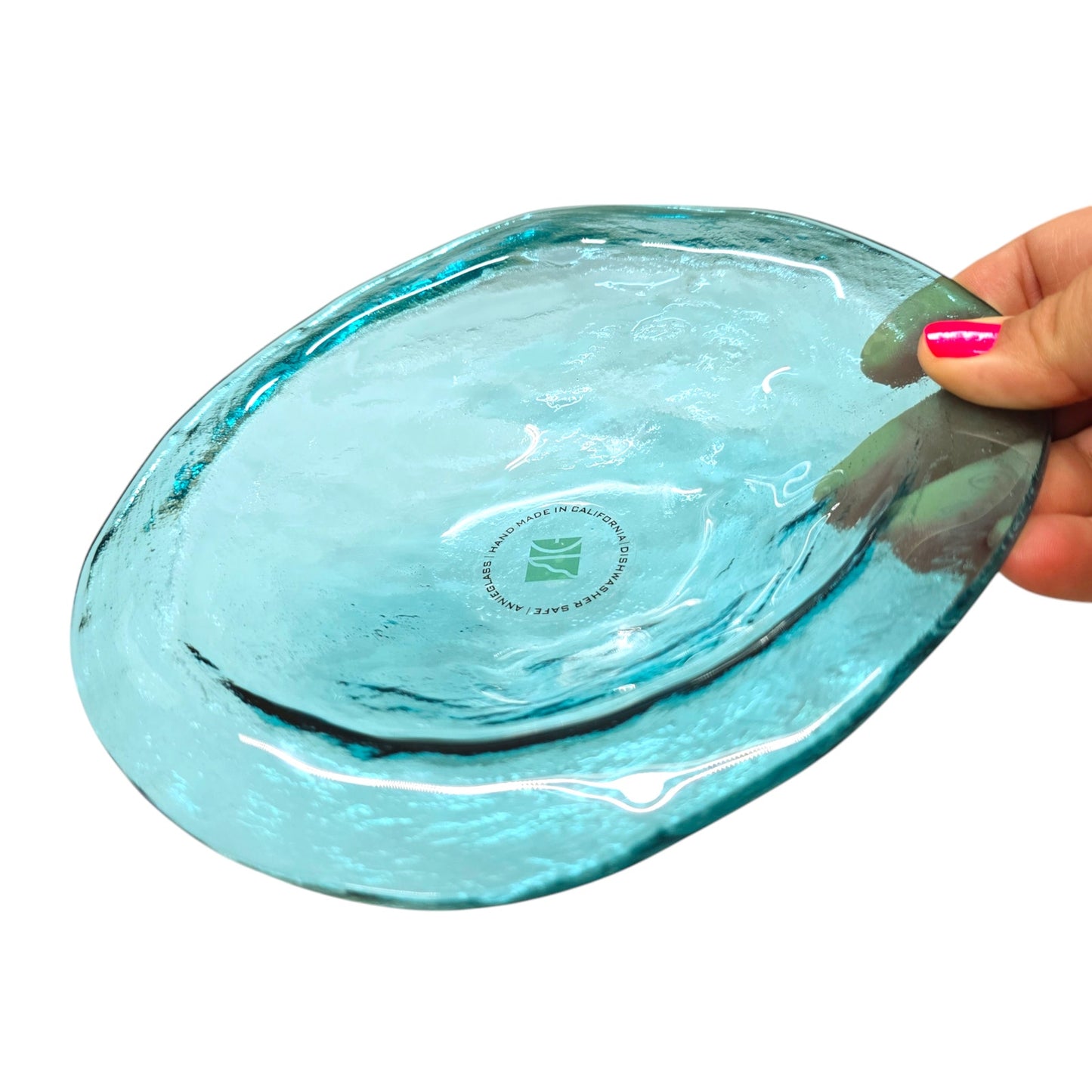 Annieglass Oval Platter, Leaf Dish Handcrafted Artisan Glass Made in USA, Textured Ribbed Glass