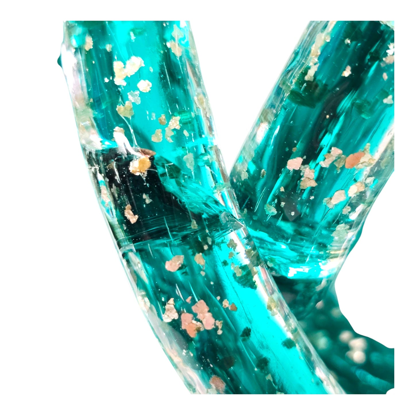 Handblown Art Glass Infinity Knot, Teal with Silver Flecks