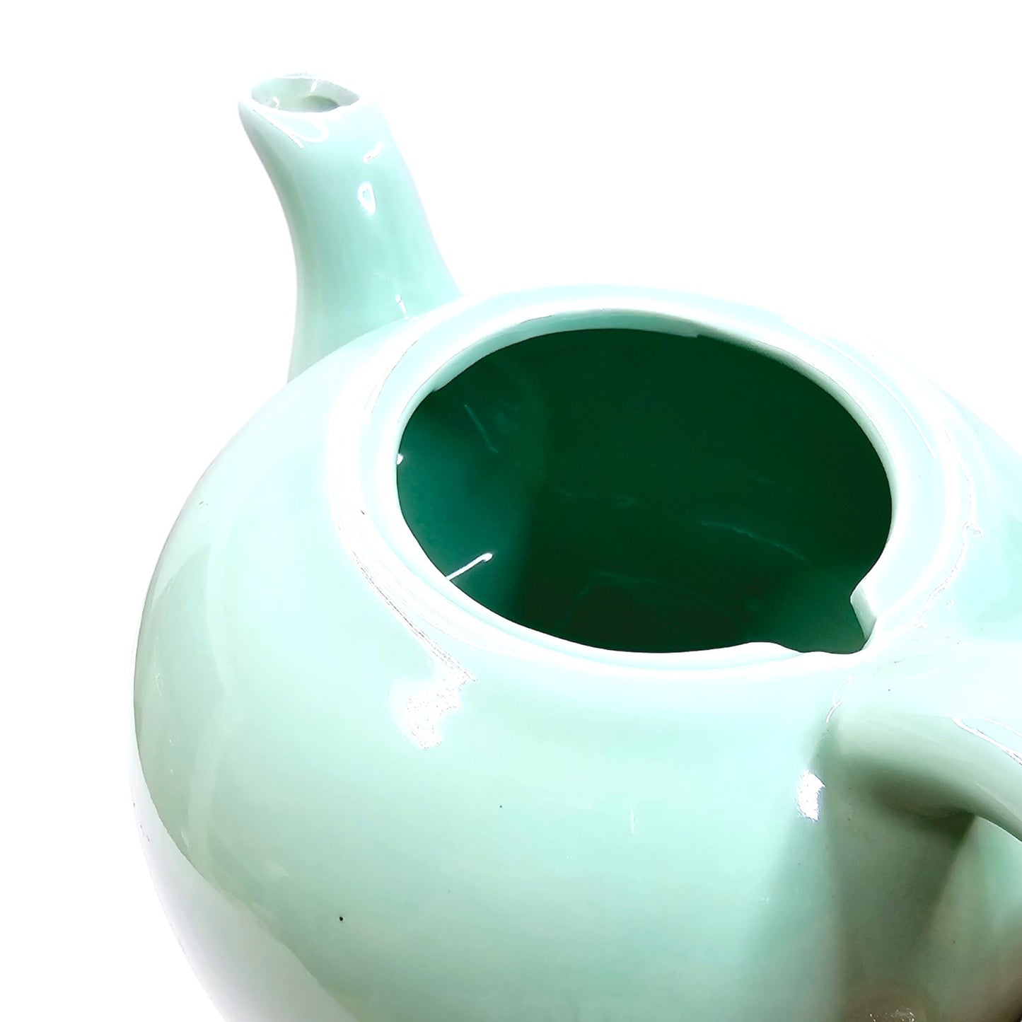 Vtg Teal Green Pastel Teapot- Open Lid Handle Glazed-Studio Made