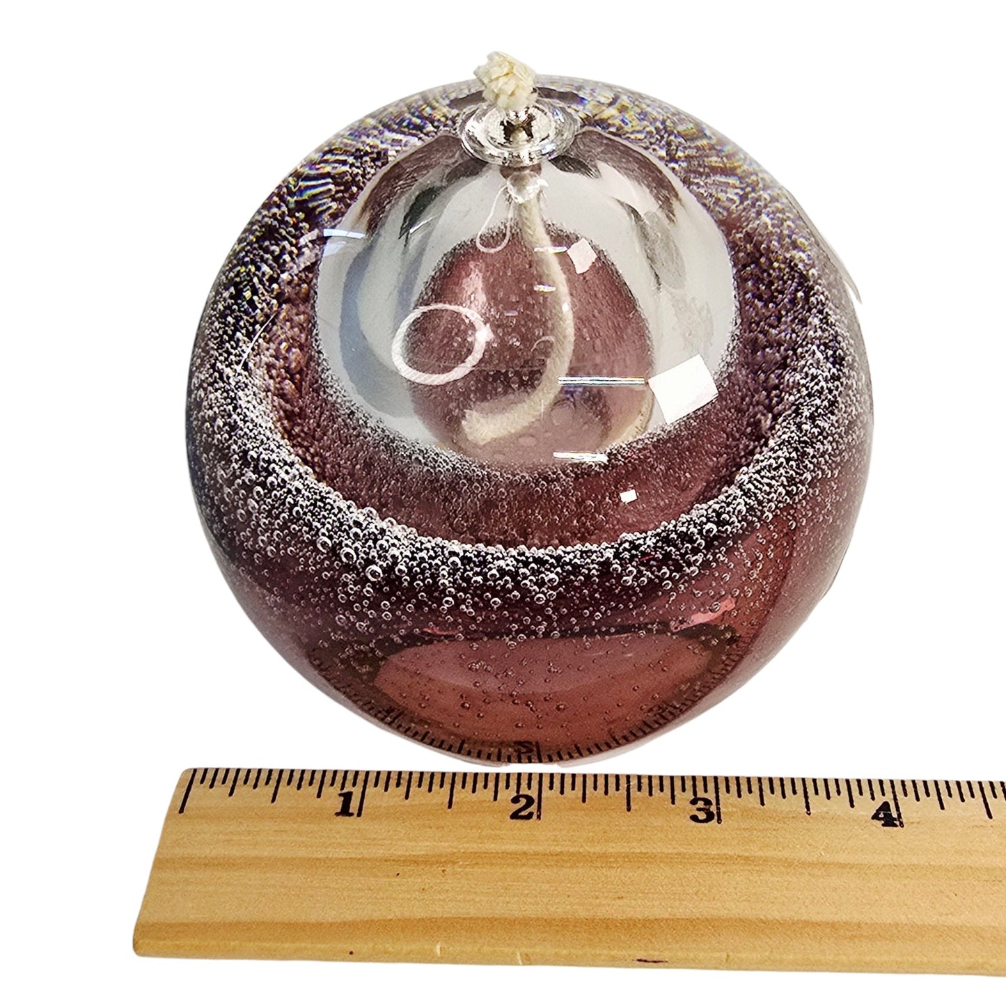 Polish Art Glass Oil Lamp Purple Orb w/ Wick Heavy Controlled Bubble