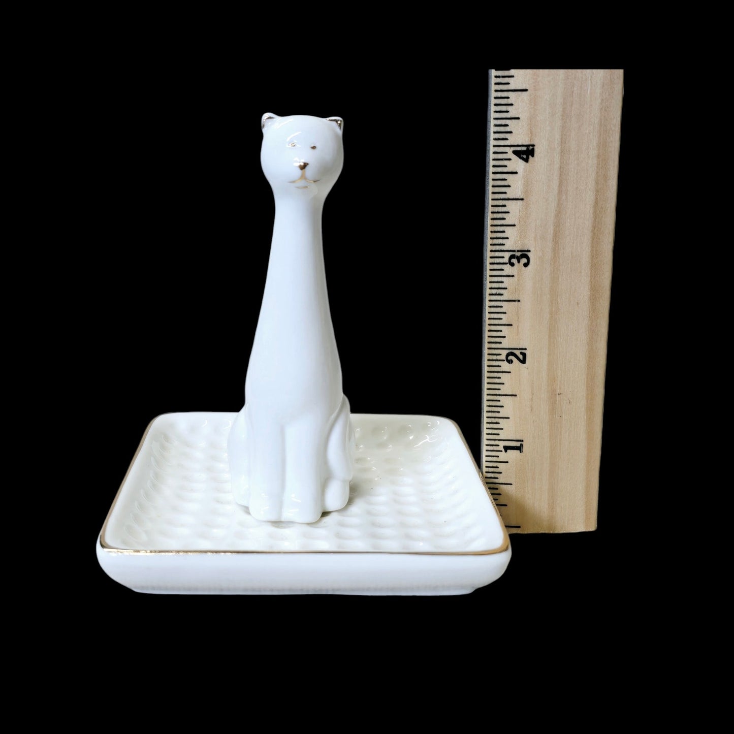 Sagebrook Home Porcelain White Gold Cat Square Ring Holder
