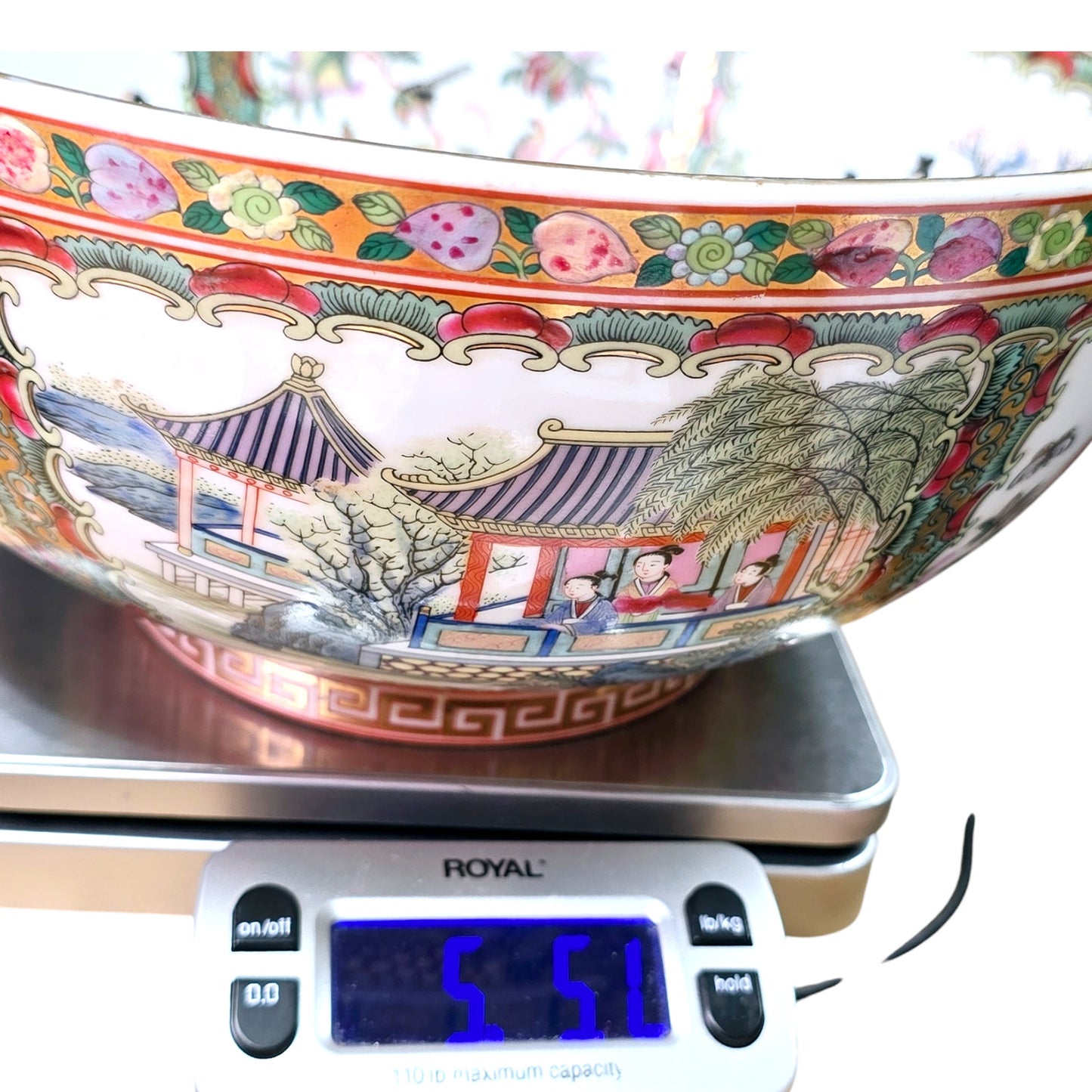 Chinese Famille Rose Medallion Large Decorative Bowl Figural Porcelain 12"