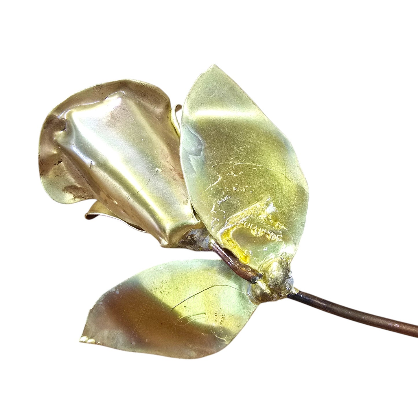 Vintage Gold Tone Handmade Metal Rose 5" L