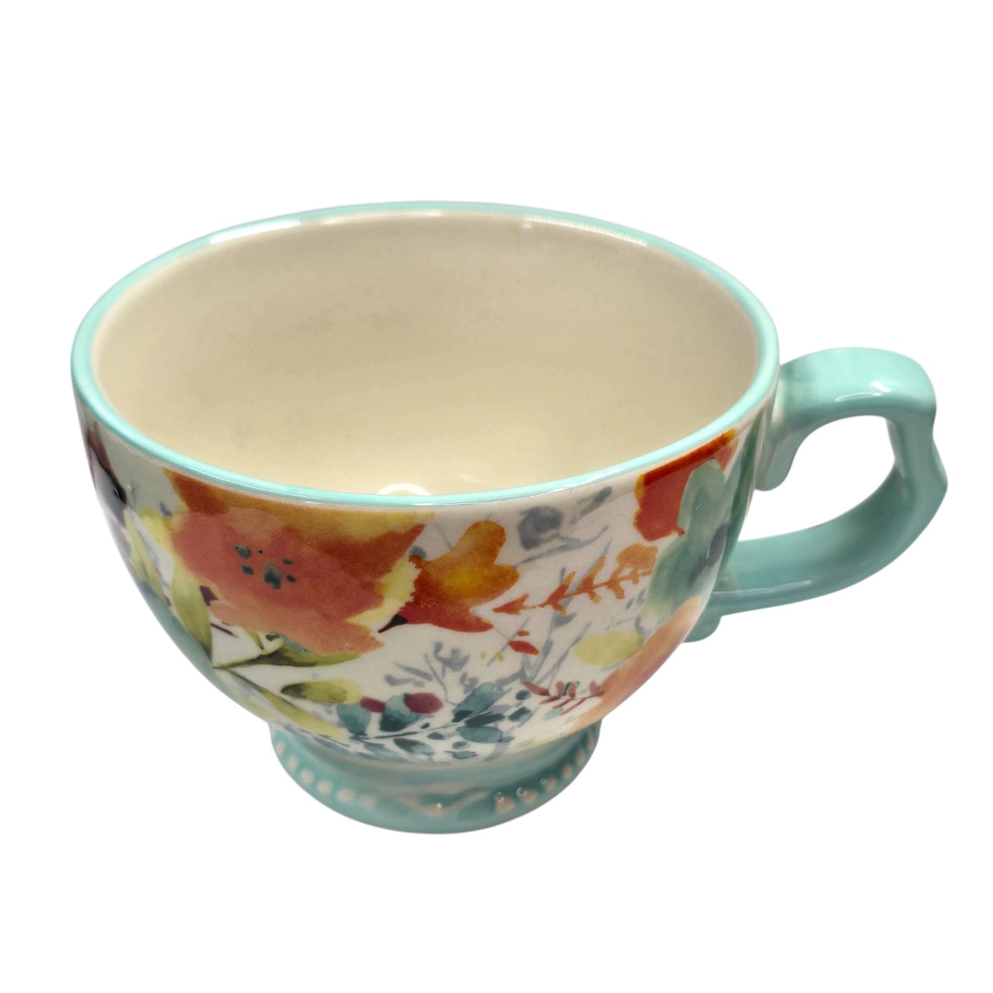 Pioneer Woman Willow 27oz Ceramic Cup Mug Floral Mint Handle Farmhouse Kitchen