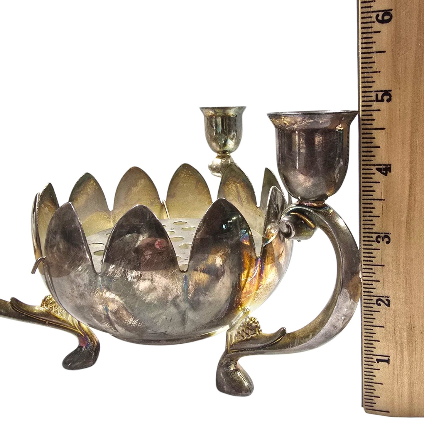 Vintage Lotus Flower Silver Plated Candle Holders Flower Frog Centerpiece Bowl