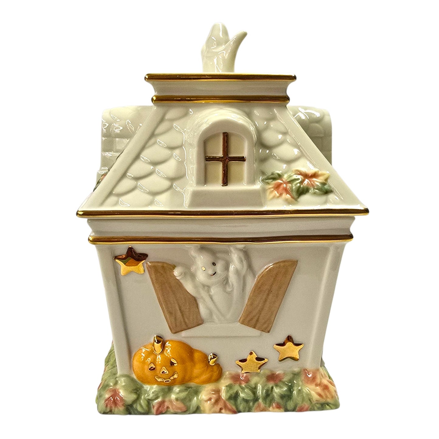 Lenox Occasions Haunted House Covered Candy Dish Halloween Ceramic Ghost 8"