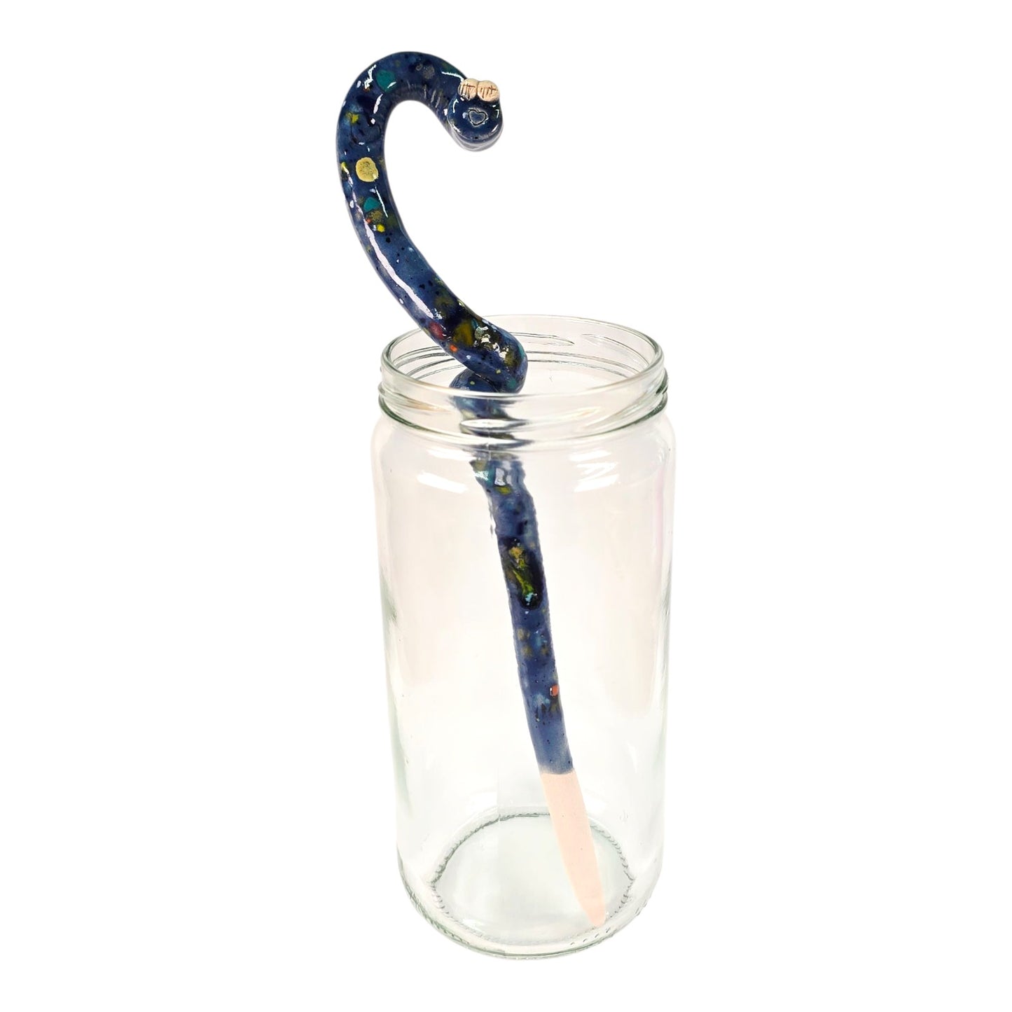 Adorable Worm Garden Stake Blue Pottery Worm Stake Whimsical Colorful Unique