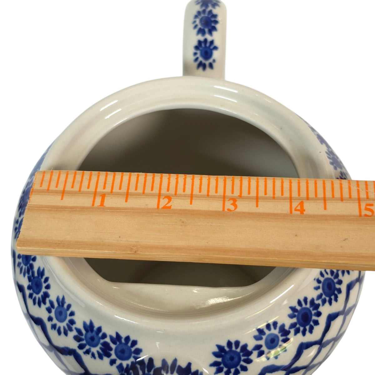 Boleslawiec Polish Pottery Teapot Bird Finial Hand Painted Blue & White Poland