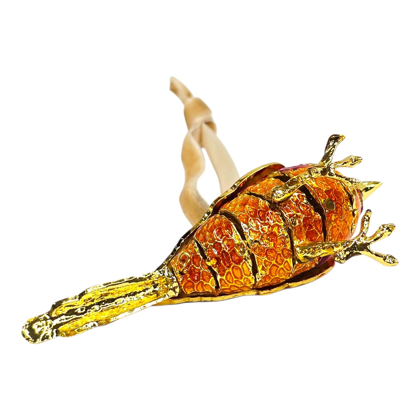 Vtg Pier 1 Cloisonné Cardinal Bird Ornament Red Gold Enamel Holiday Boxed