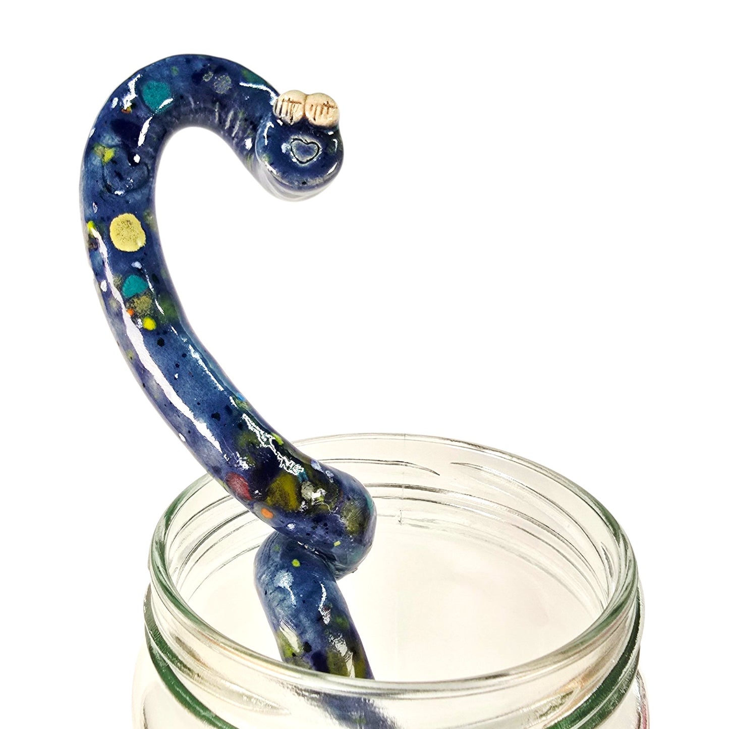 Adorable Worm Garden Stake Blue Pottery Worm Stake Whimsical Colorful Unique