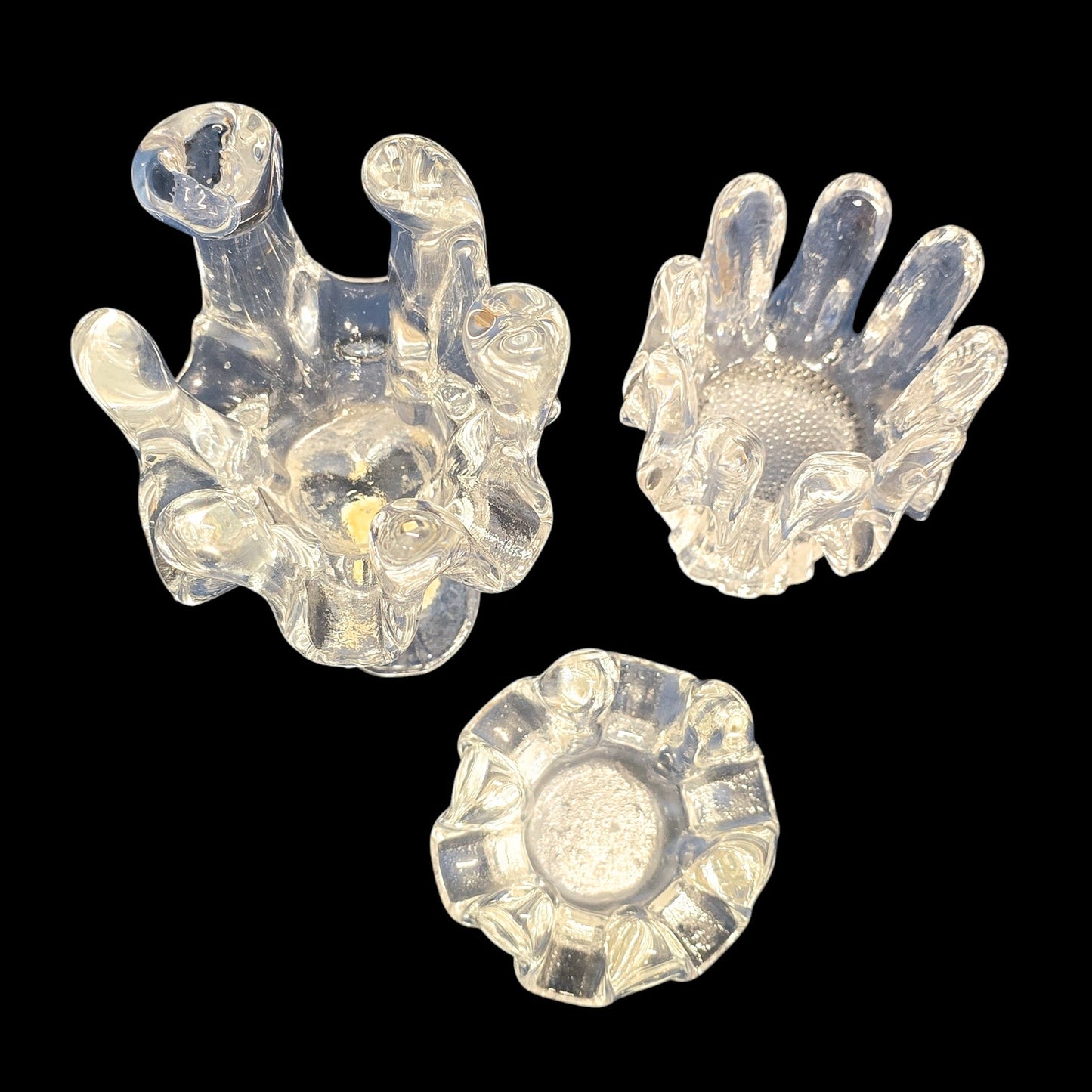 Set of 3 Handblown Randsfjord Glass Norway Special Crystal Sunflower Ice Votive Holder