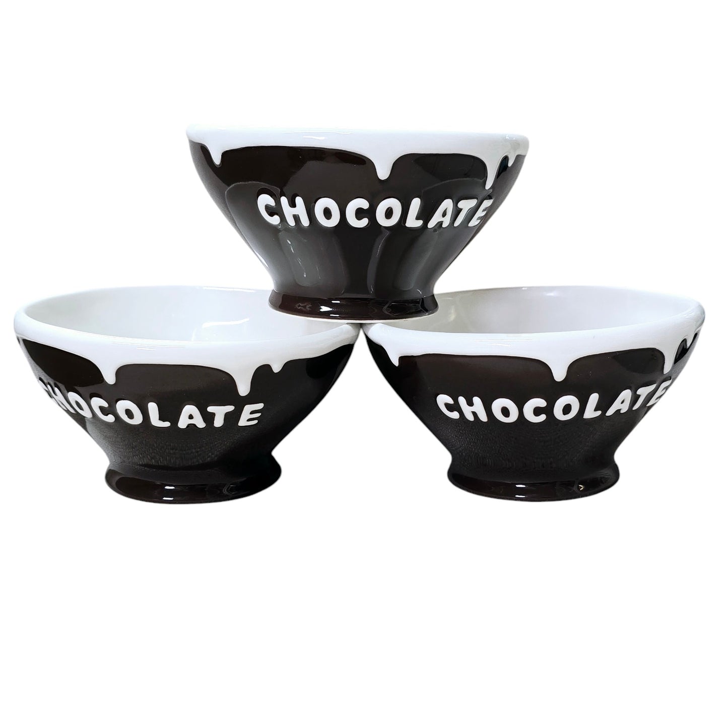 Set of 3 Pottery Barn CHOCOLATE Ice Cream Dessert Bowls, Sundae Toppings Serving Bowls