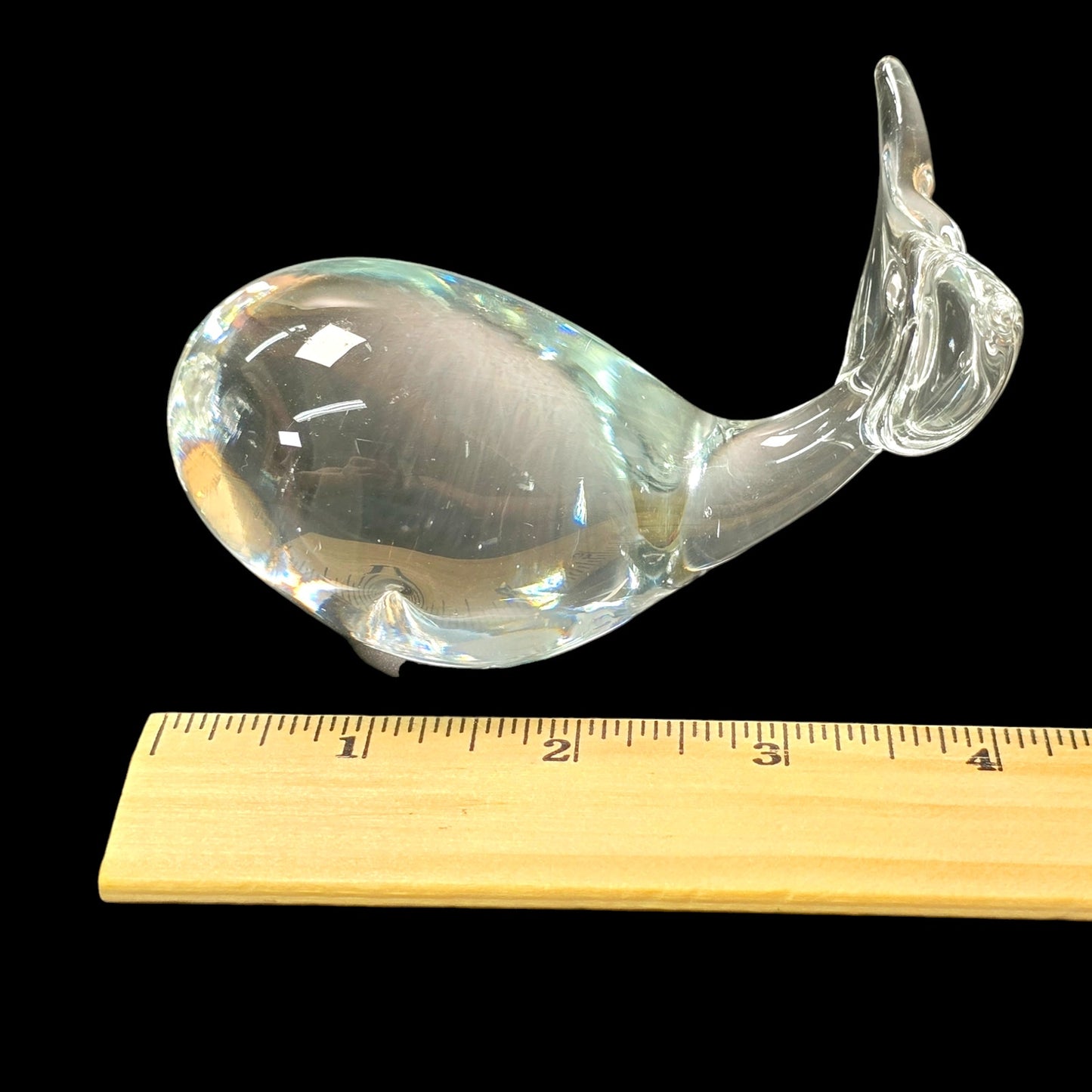 Handblown Clear Art Glass Whale, Polished Bottom, UV Glow