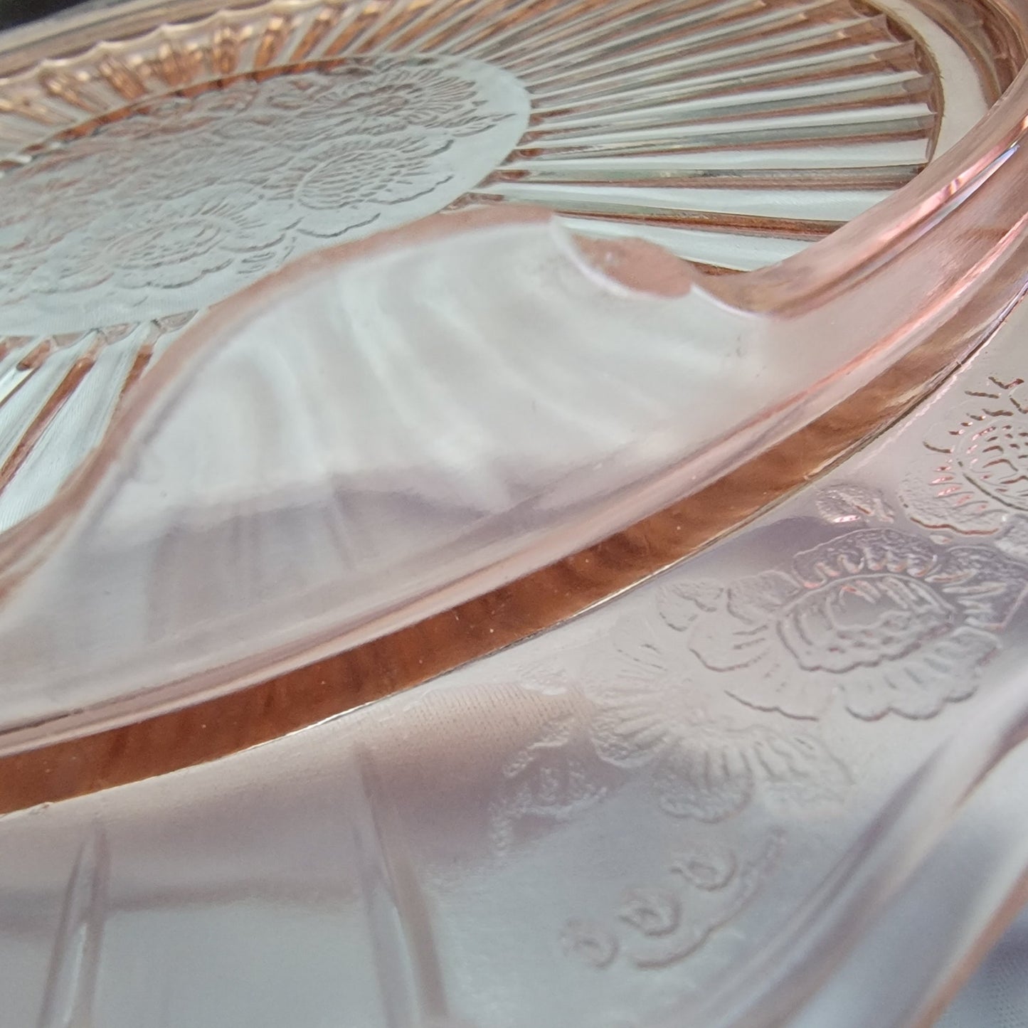 AS IS Vtg Pink Depression Glass Anchor Hocking Mayfair Open Rose Footed Cake Plate FLAW