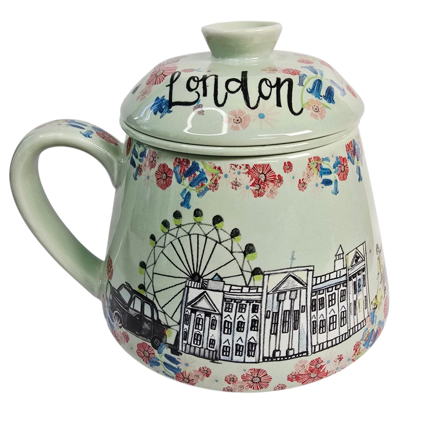 3-Pc World Market London Scene Mug with Infuser and Lid, London Eye, Palace, Ben