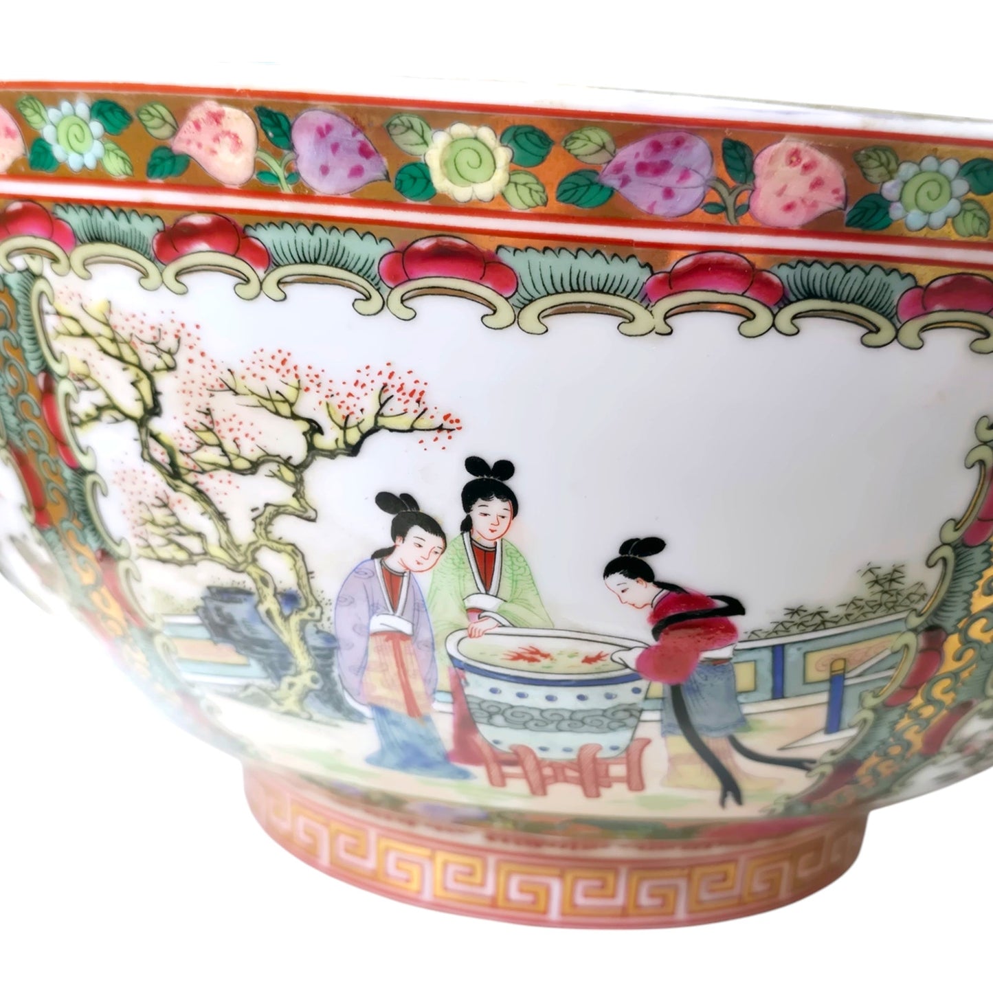Chinese Famille Rose Medallion Large Decorative Bowl Figural Porcelain 12"