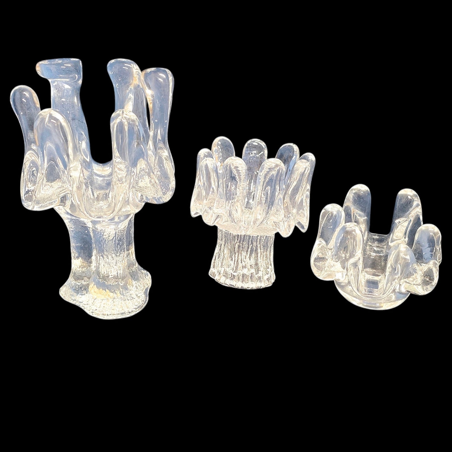 Set of 3 Handblown Randsfjord Glass Norway Special Crystal Sunflower Ice Votive Holder