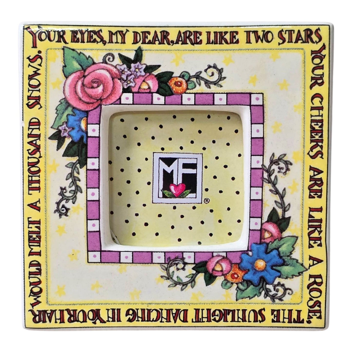 Vintage Mary Engelbreit Picture Frame Ceramic with Pop Out Stand 3” x 3”