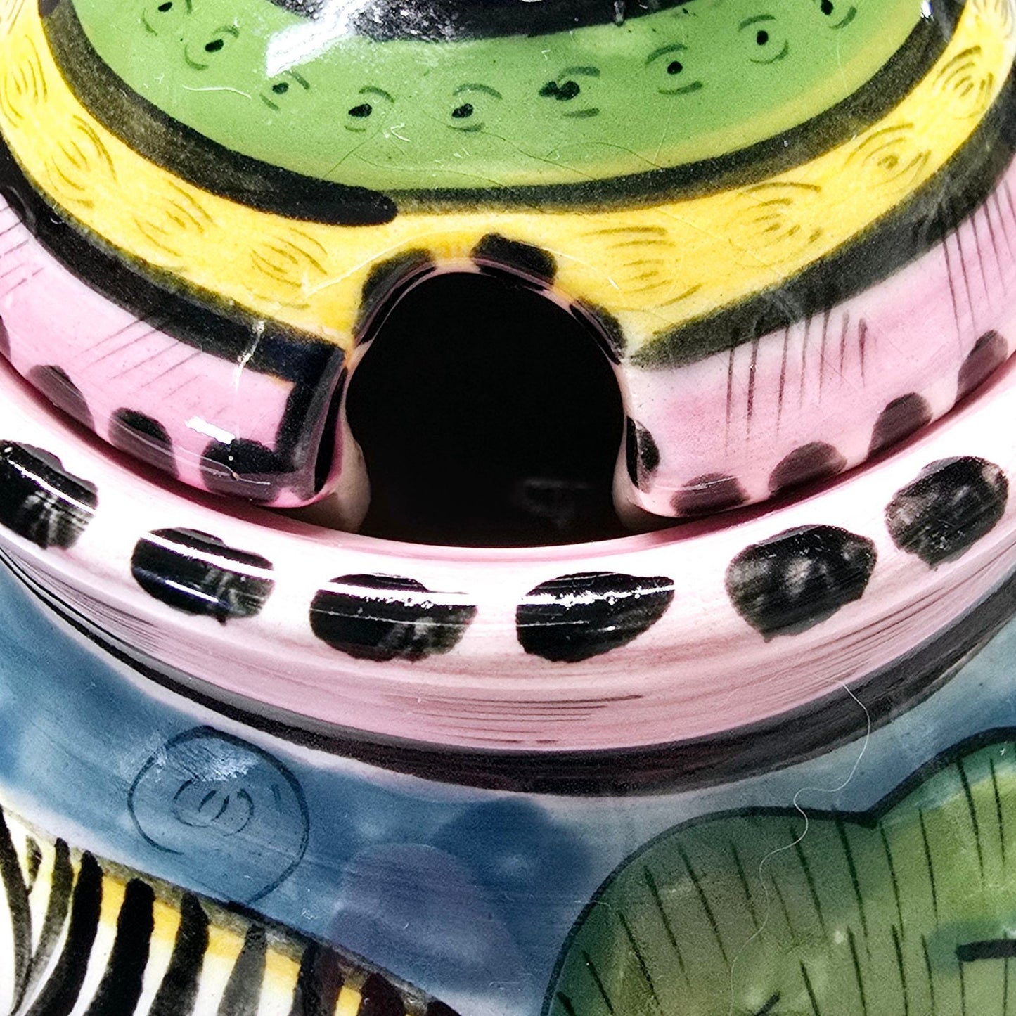 Vtg Penzo Pottery Zimbabwe Signed Hand Painted Lidded Sugar Dish African Safari