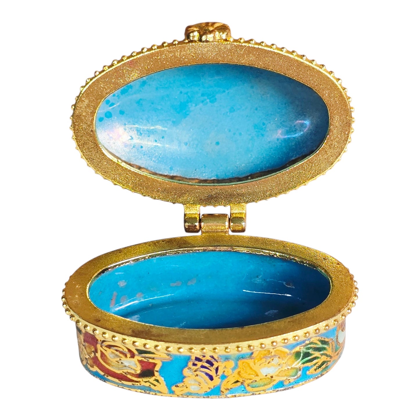 Vintage Cloisonne Trinket Box - Hummingbird & Flowers