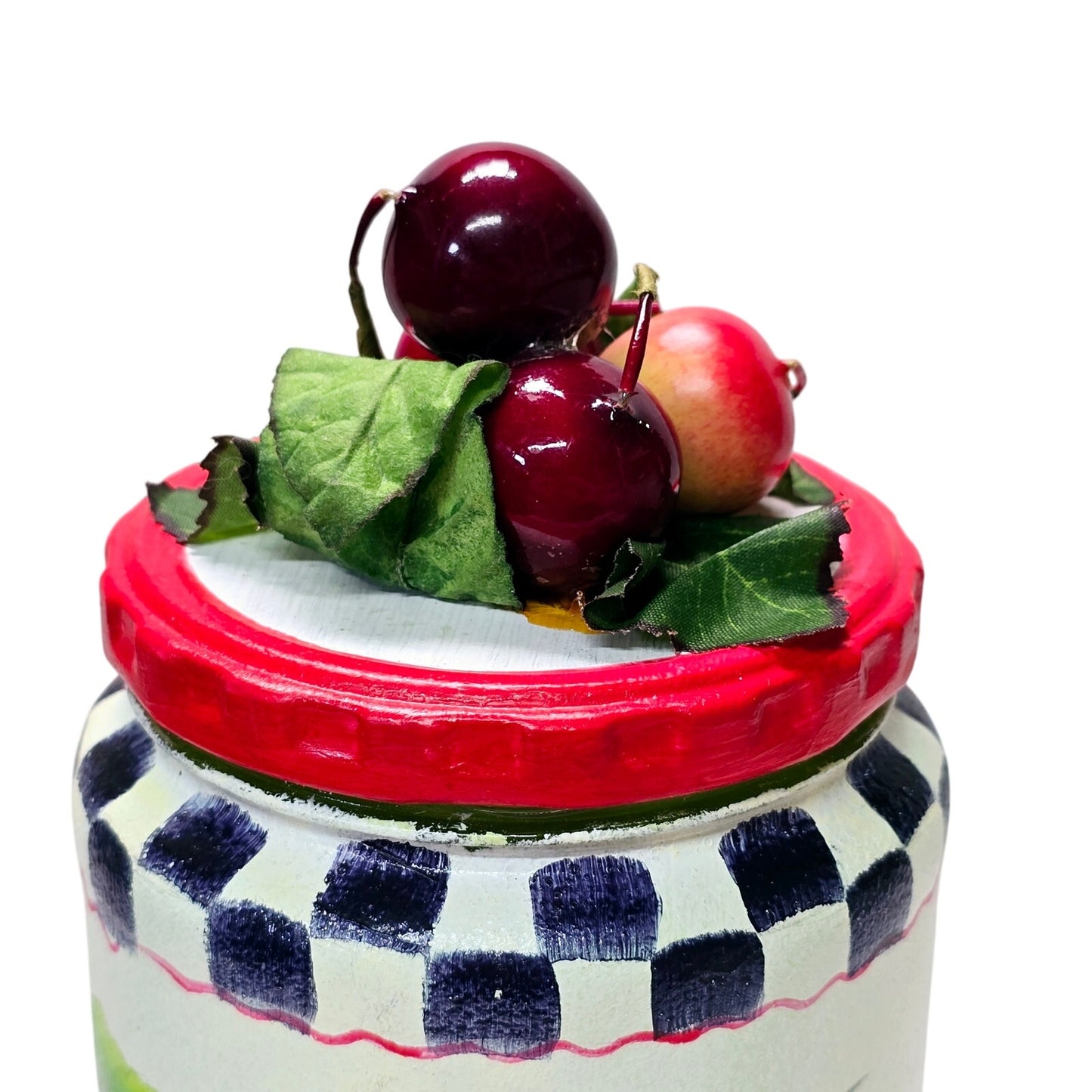 Vtg Hand Painted Glass Cherry Jar, Signed 2003, Hobbyist Piece