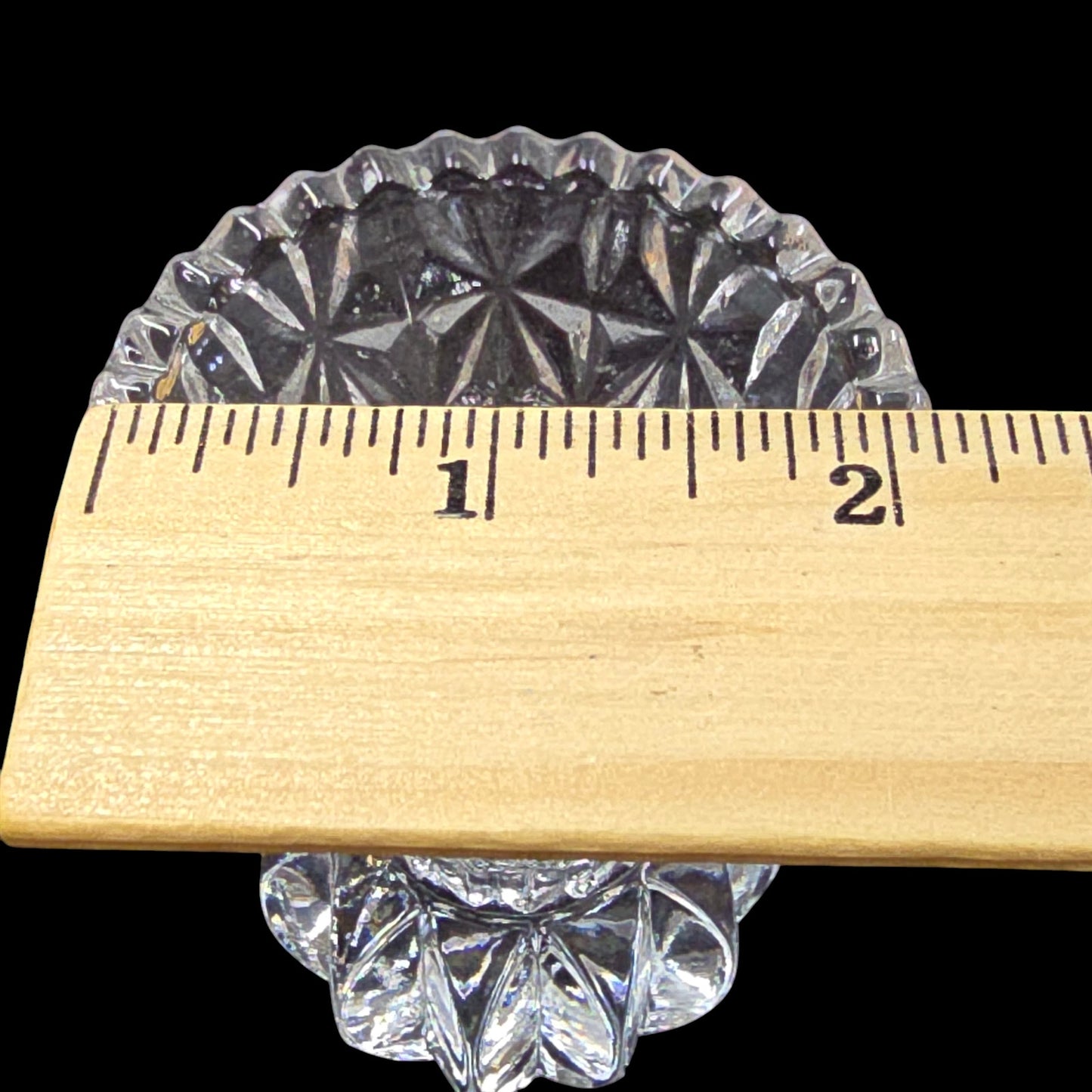 Vtg Crystal Toothpick Holder Bud Bulb Base Flared Top Pressed Glass Sawtooth Rim
