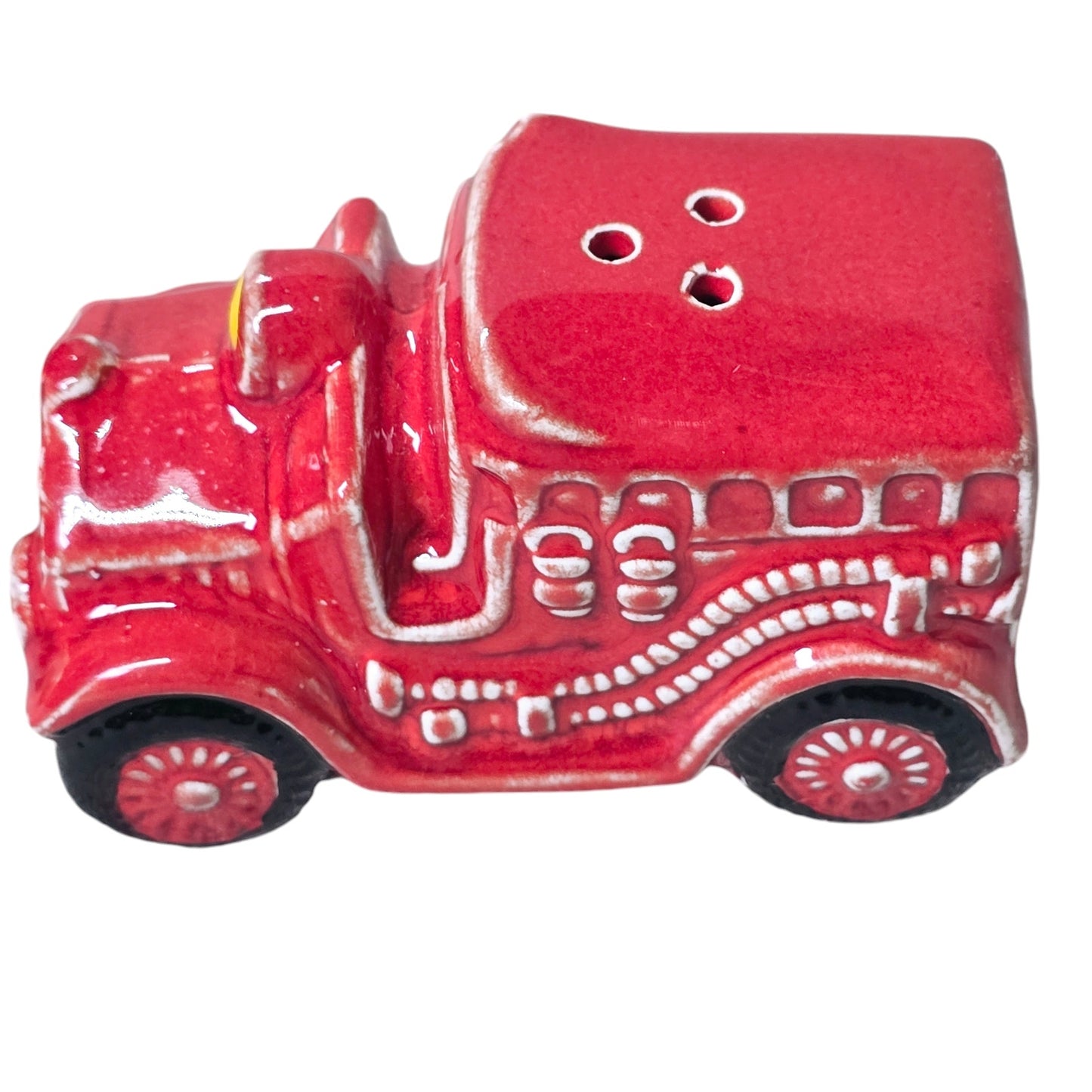 Vtg Junior Fireman Children S&P and Fire Engine 1980s Salt & Pepper 3-Pc Set