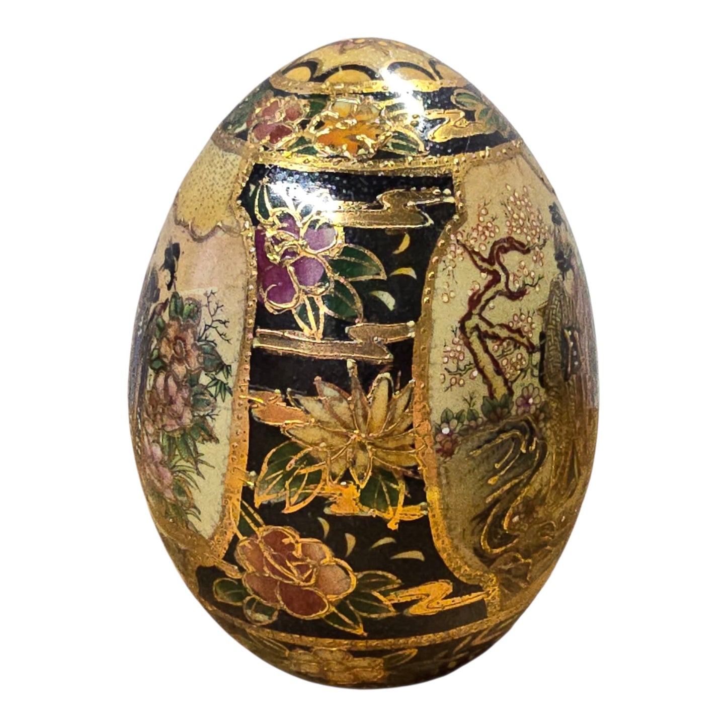 Vtg Satsuma Egg Figurine Hand Painted Geisha Floral Gilt Japan Ceramic