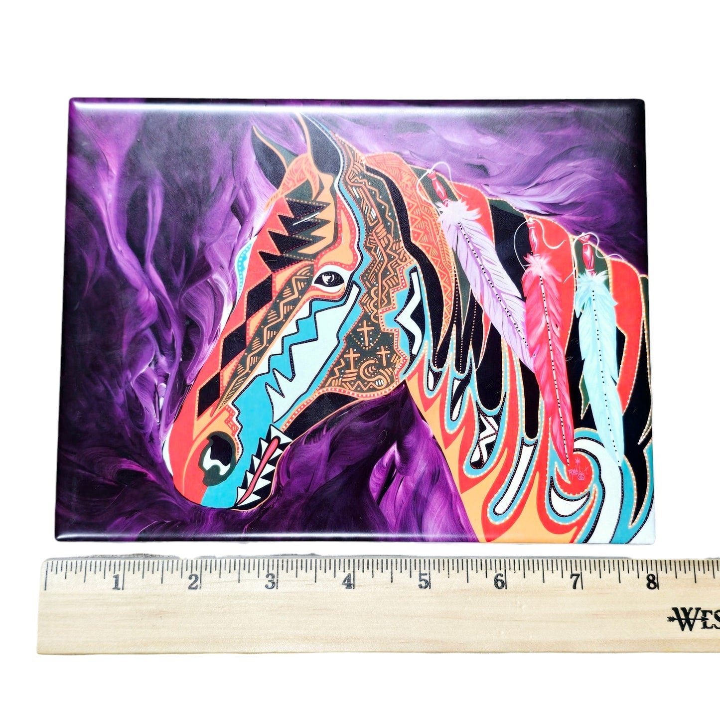 Bill Rabbit "Purple Wind" Tile Horse Acrylic Painting Tile on Stand, Cherokee