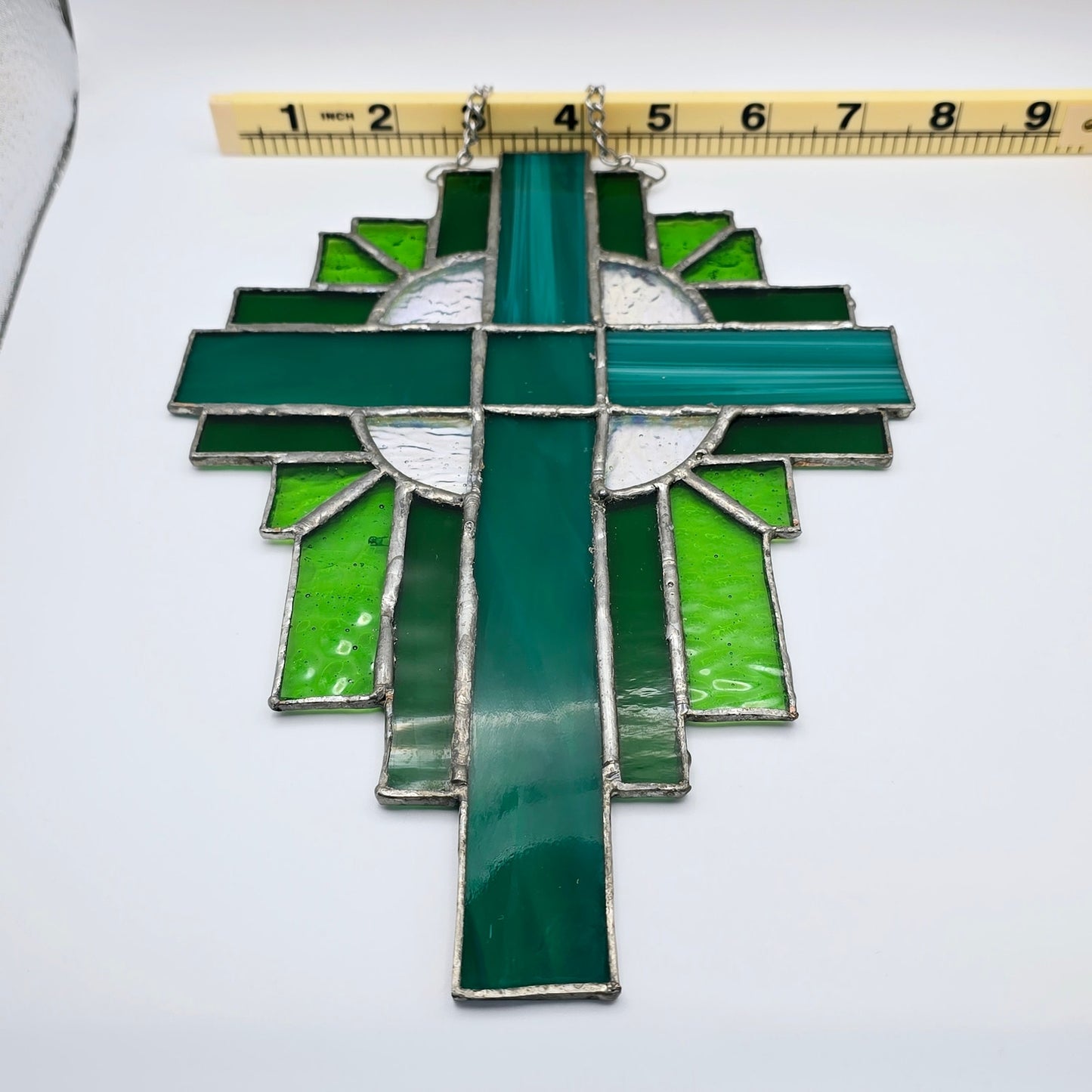 Stained Glass Cross Sun Catcher, Green Glass Cross, Easter Decor