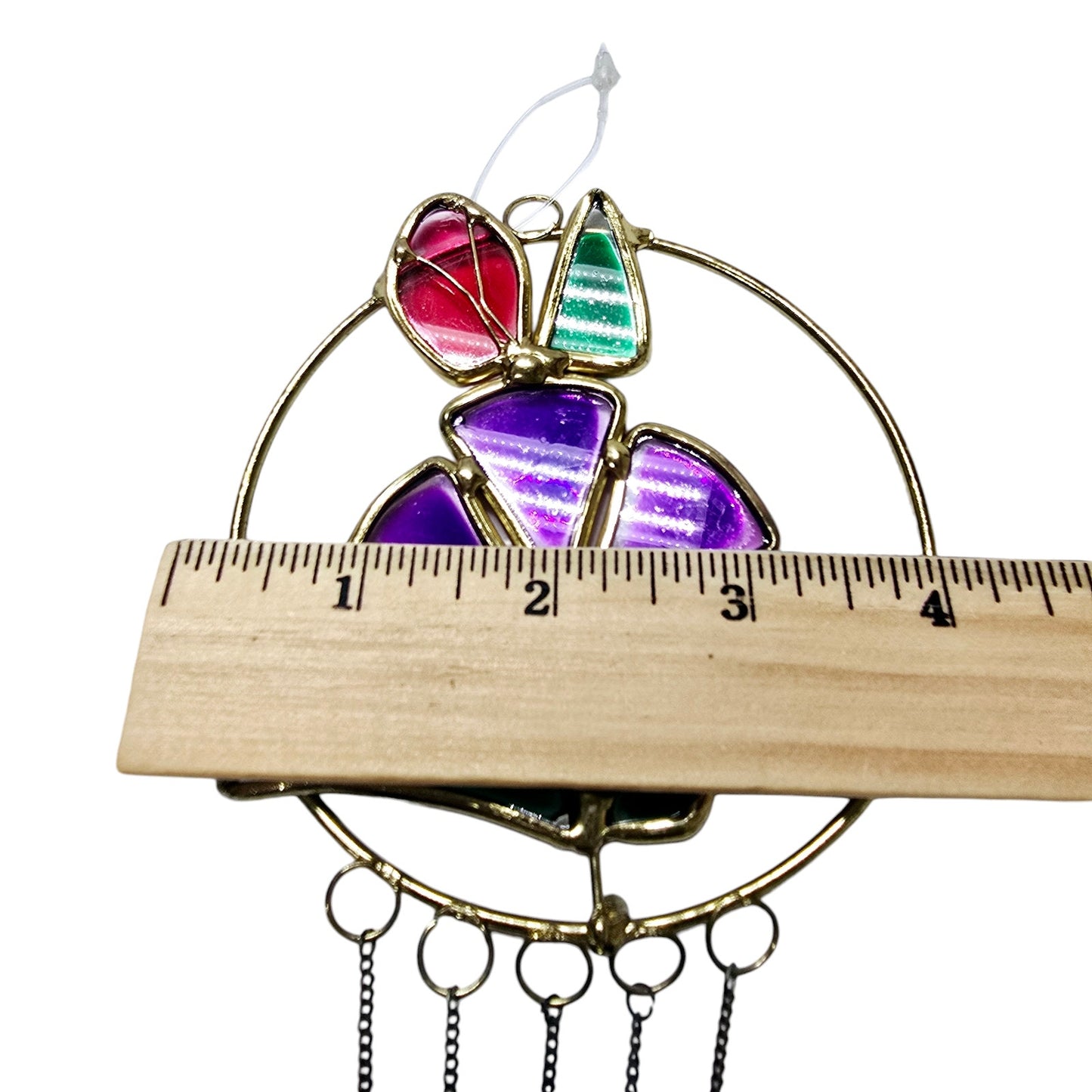 Stain Glass Garden Wind Chime Sun Catcher, Red & Purple Flower Hanging Decor