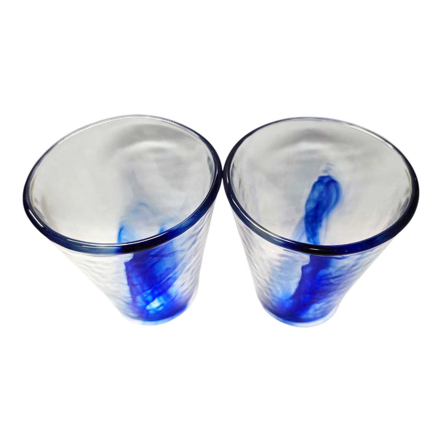 Bormioli Rocco Hand Blown Glasses, Italian Cobalt Blue Swirl Glasses, Heavy Glass