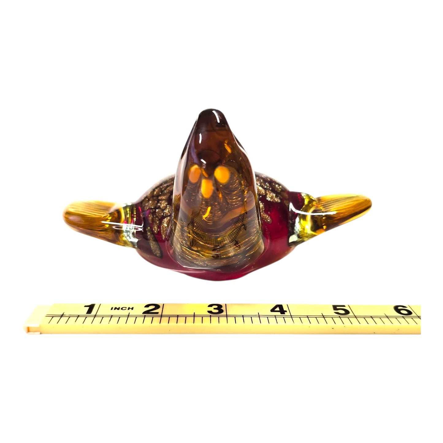 Vtg Art Glass Sea Turtle Figurine Red Amber Gold Aventurine Style 7.5"