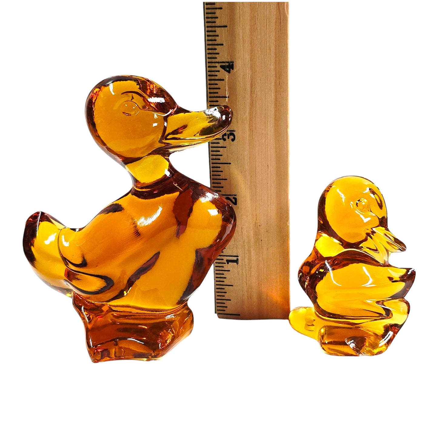 Vtg Fostoria Amber Glass Duck MCM Figural Mother Duck & Duckling AS IS Duckling