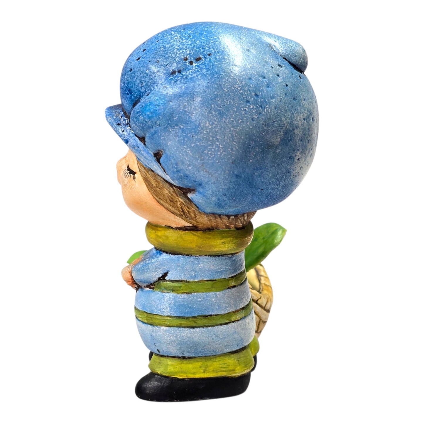 Vtg Big Bonnet Girl Figurine Basket Planter Blue Hat Air Plant Holder 3"