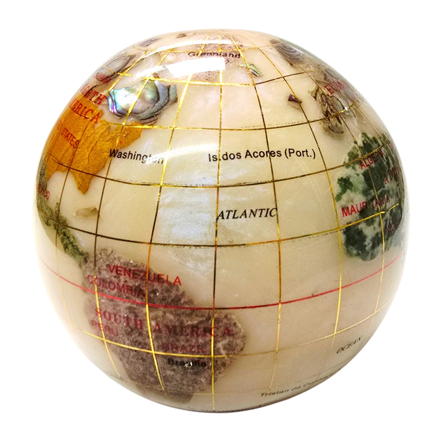 Vintage Gemstone Inlay World Globe Earth Paperweight