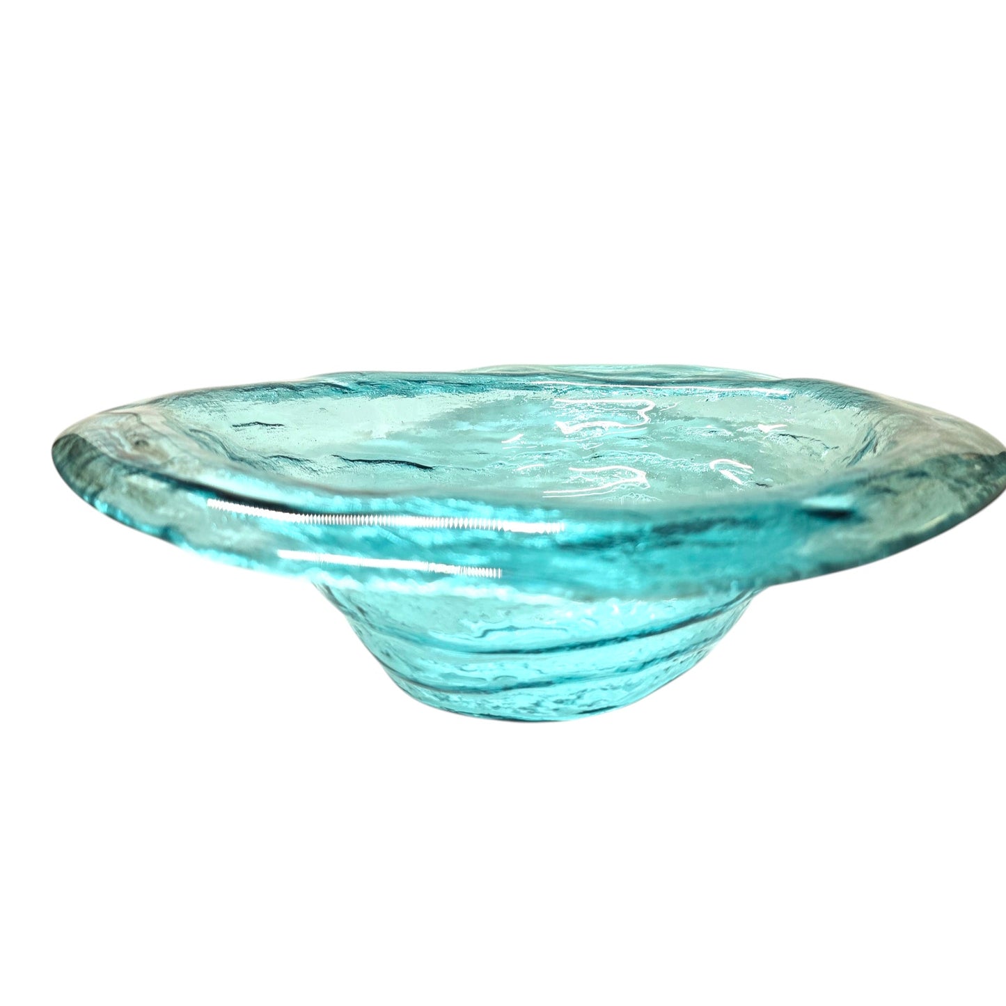 Annieglass Oval Platter, Leaf Dish Handcrafted Artisan Glass Made in USA, Textured Ribbed Glass