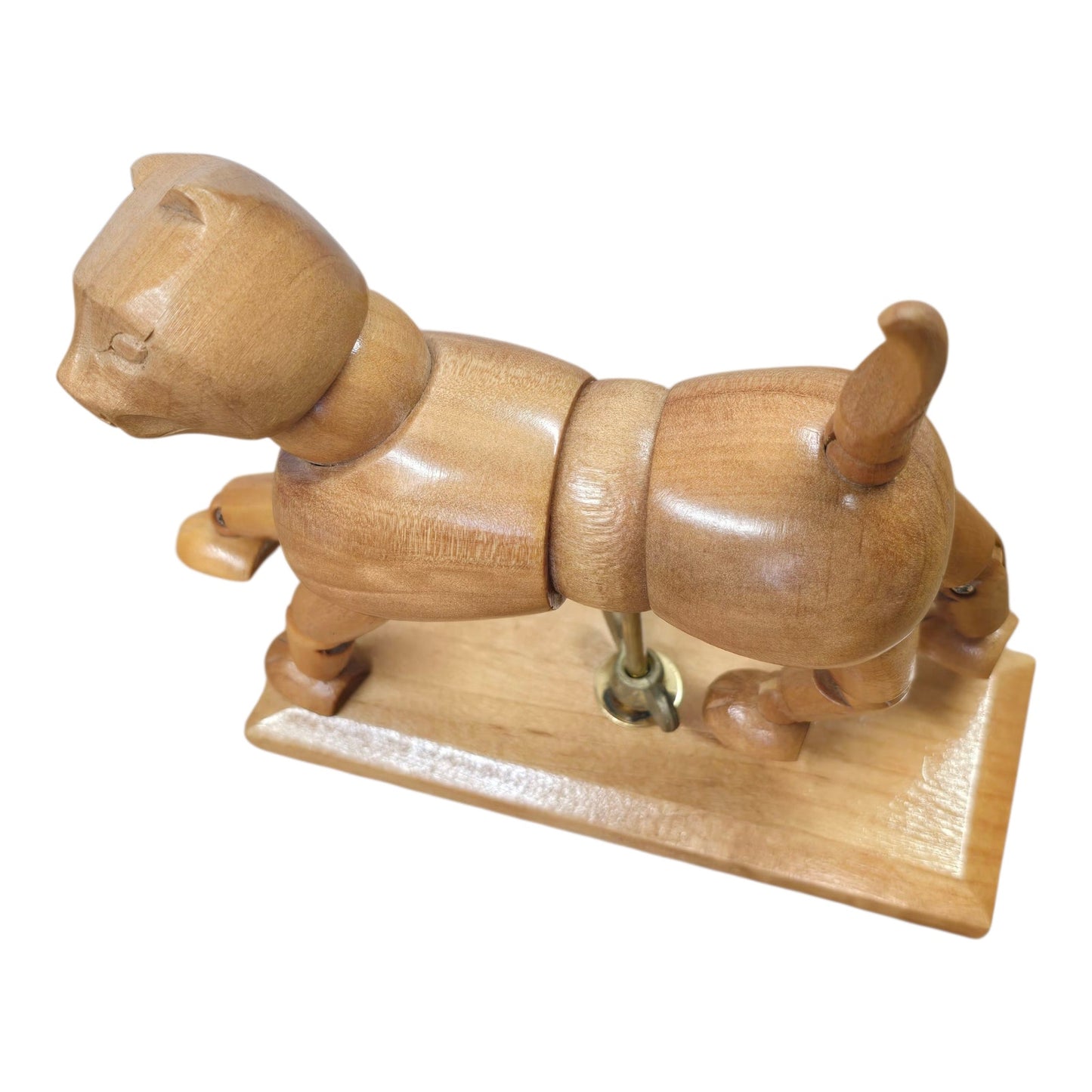 Vintage Articulated Wooden Cat Model Artist Mannequin Figurine Poseable on Stand