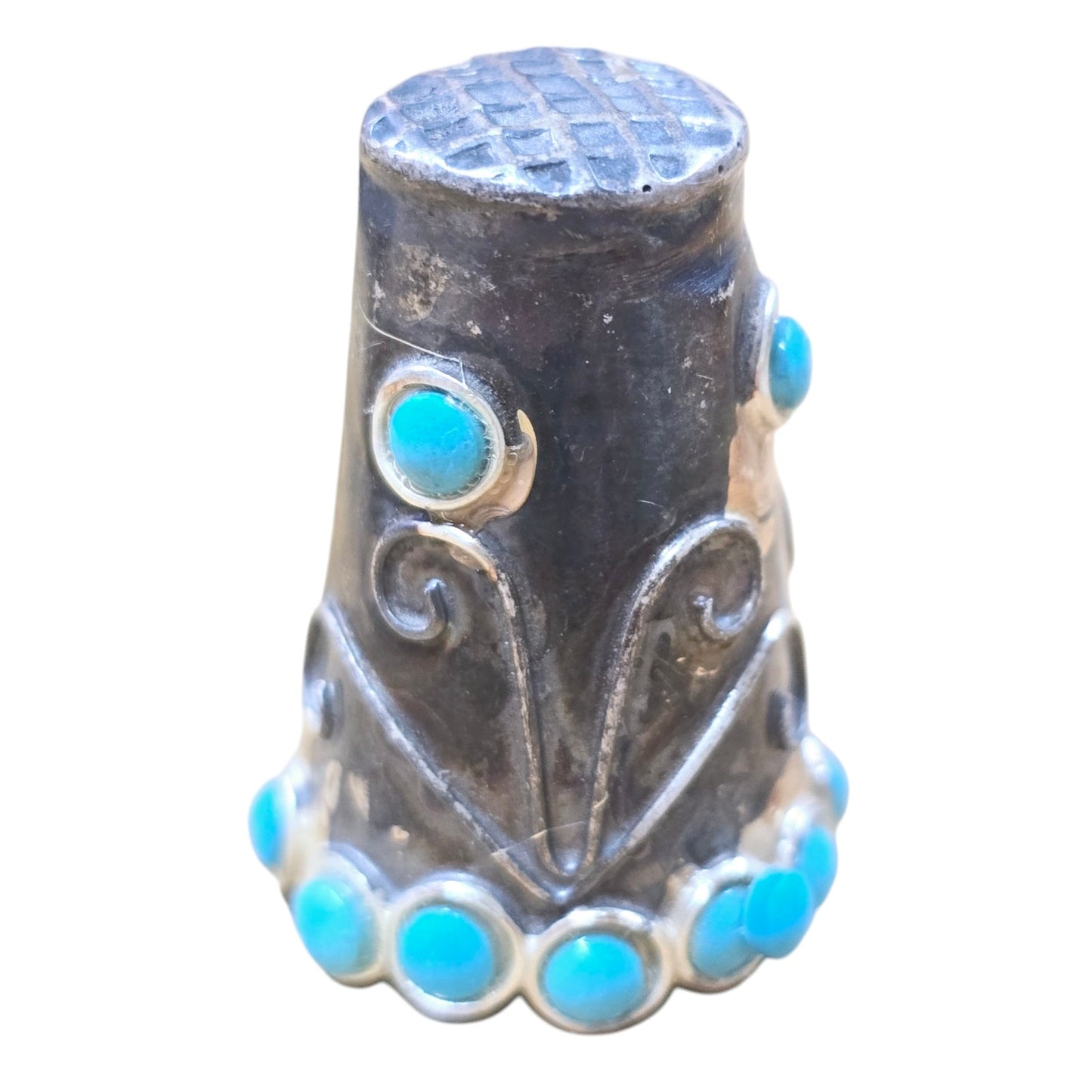 925 Sterling Silver Thimble with Turquoise Cabochon Marked Made in Mexico