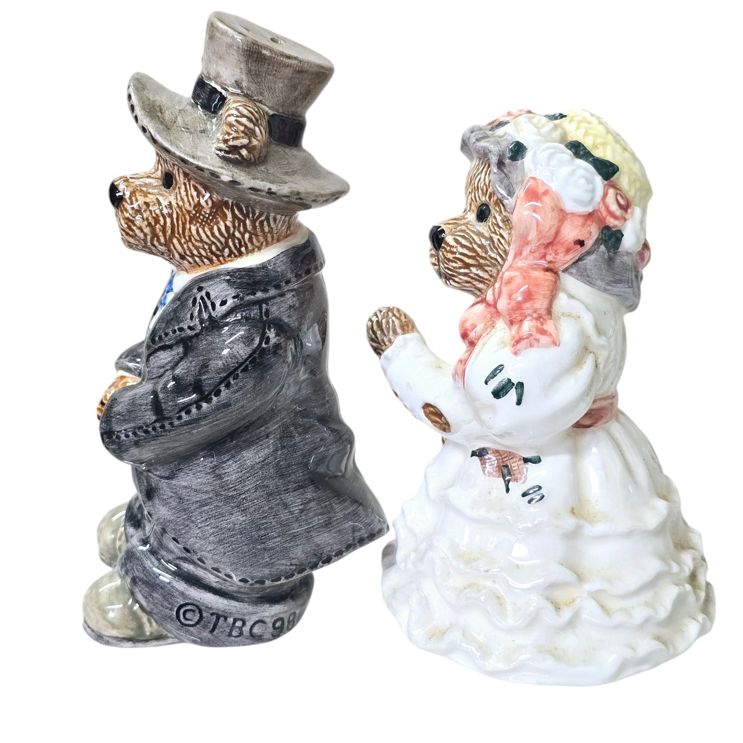 Vintage Boyds Bears Bearware Pottery Salt & Pepper Shakers True Love Bride Groom