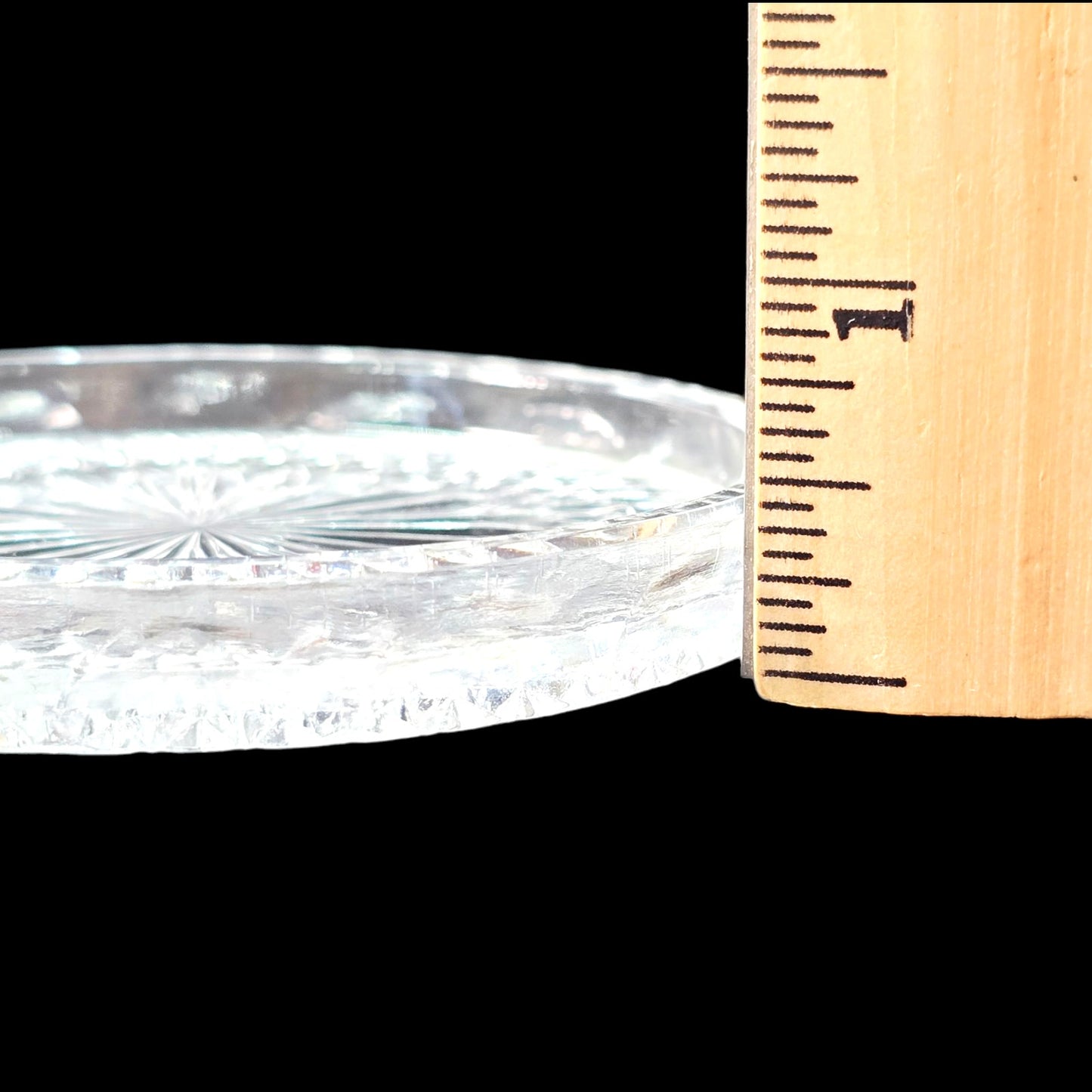 Vintage Clear Glass Coaster Set, Diamond Cut Coasters Set of 6