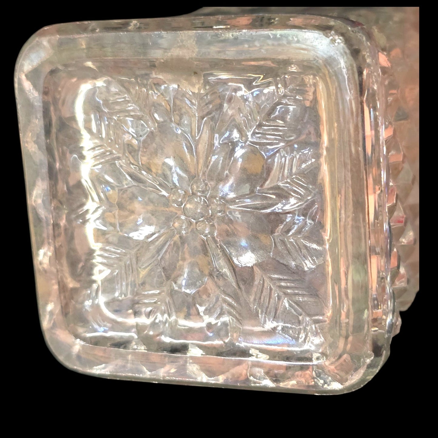 AS IS Vtg Pressed Glass Tumblers Pair 4" Daisy Diamond Pattern Clear Square Base