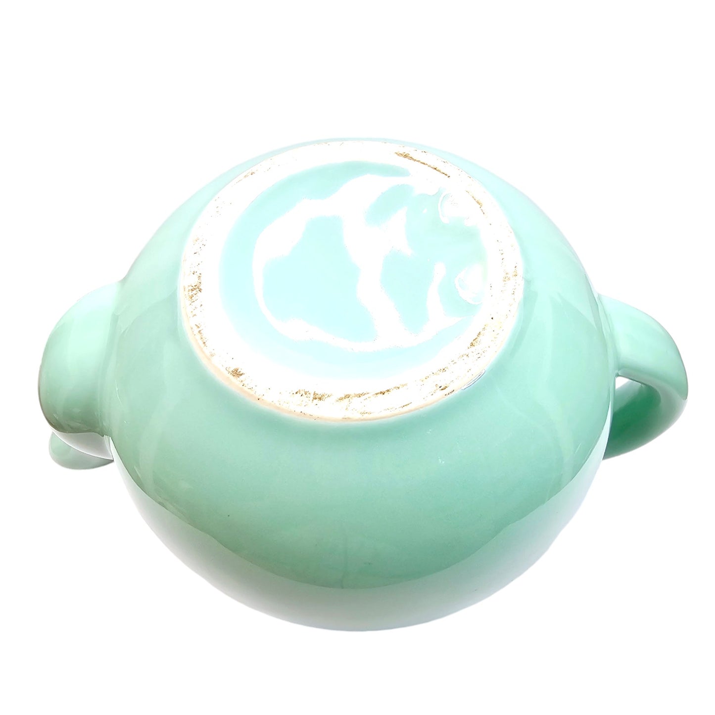 Vtg Teal Green Pastel Teapot- Open Lid Handle Glazed-Studio Made