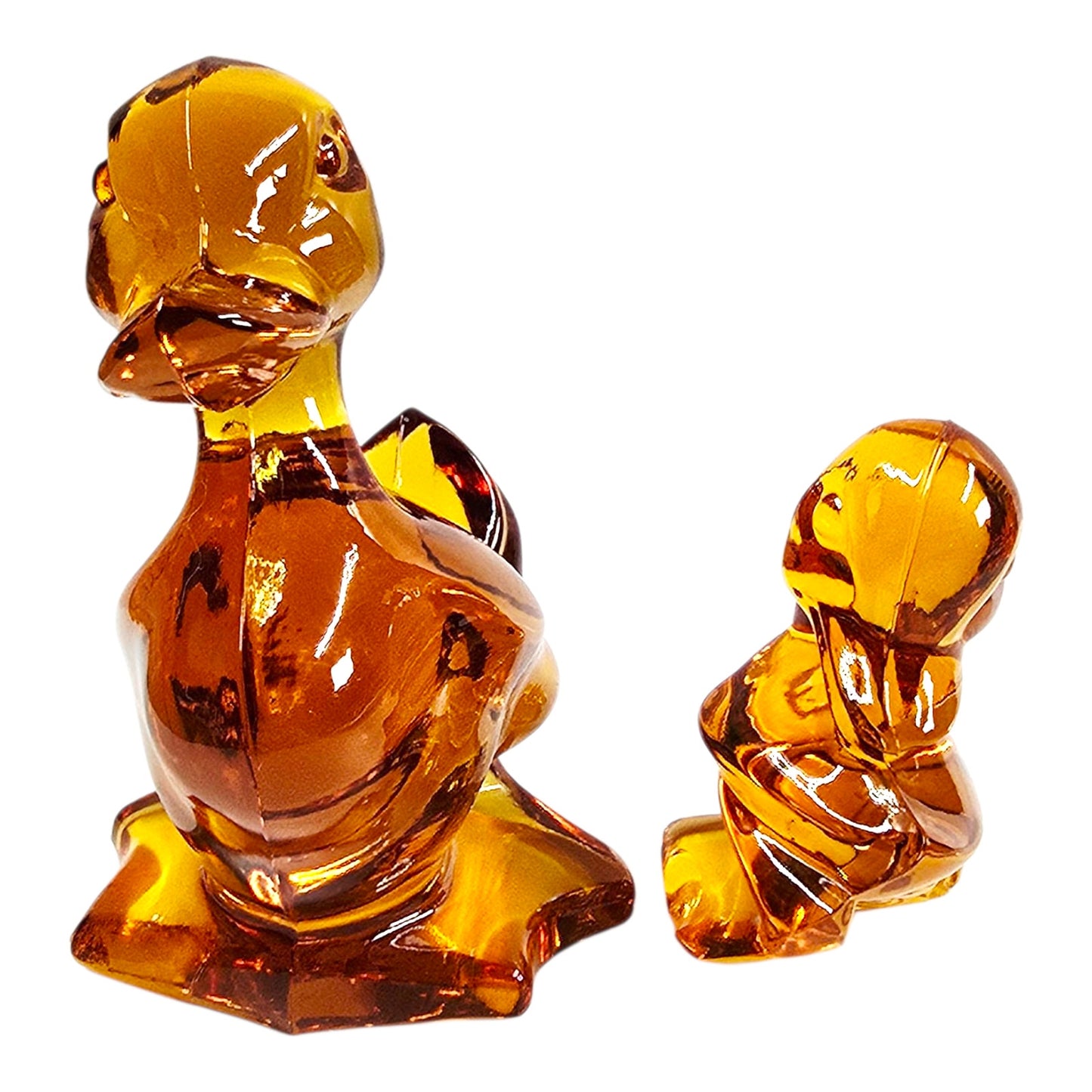 Vtg Fostoria Amber Glass Duck MCM Figural Mother Duck & Duckling AS IS Duckling