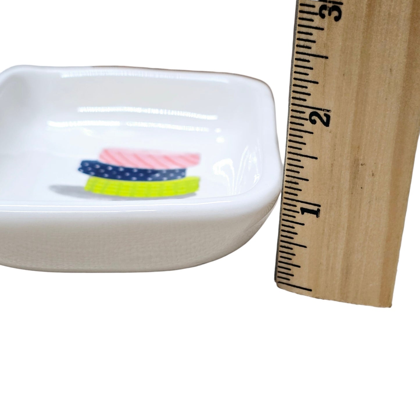 Rae Dunn Stay. Trinket Dish w/Stacked Ribbons / Tape Artisan Collection Magenta