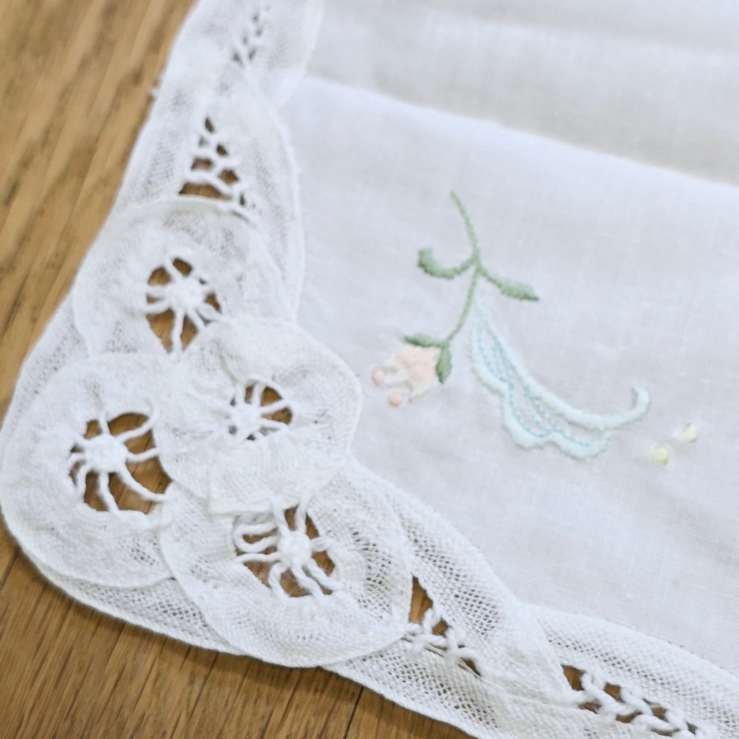 12 x 18" Lace Trim Floral Embroidered Table Mat, Hankerchief